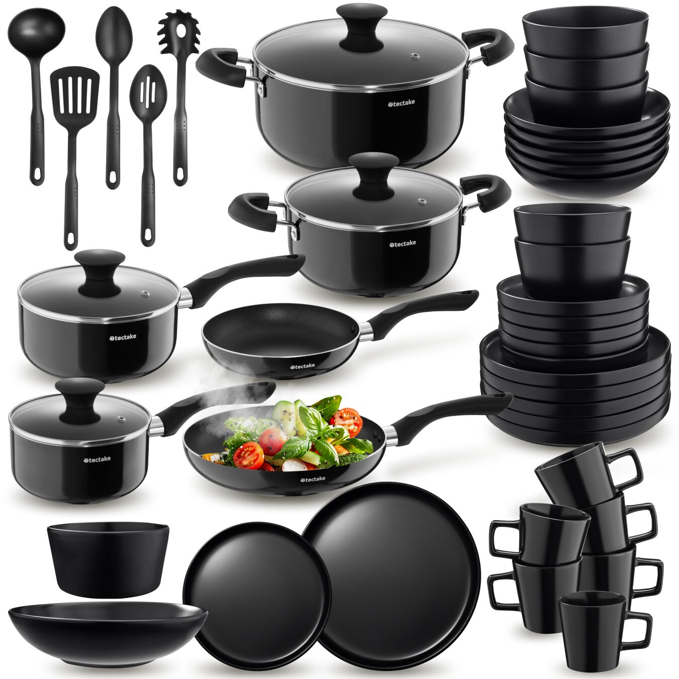Dinnerware Set for 6 People with Plates, Bowls, Utensils, Pots and Pans - 45 pc