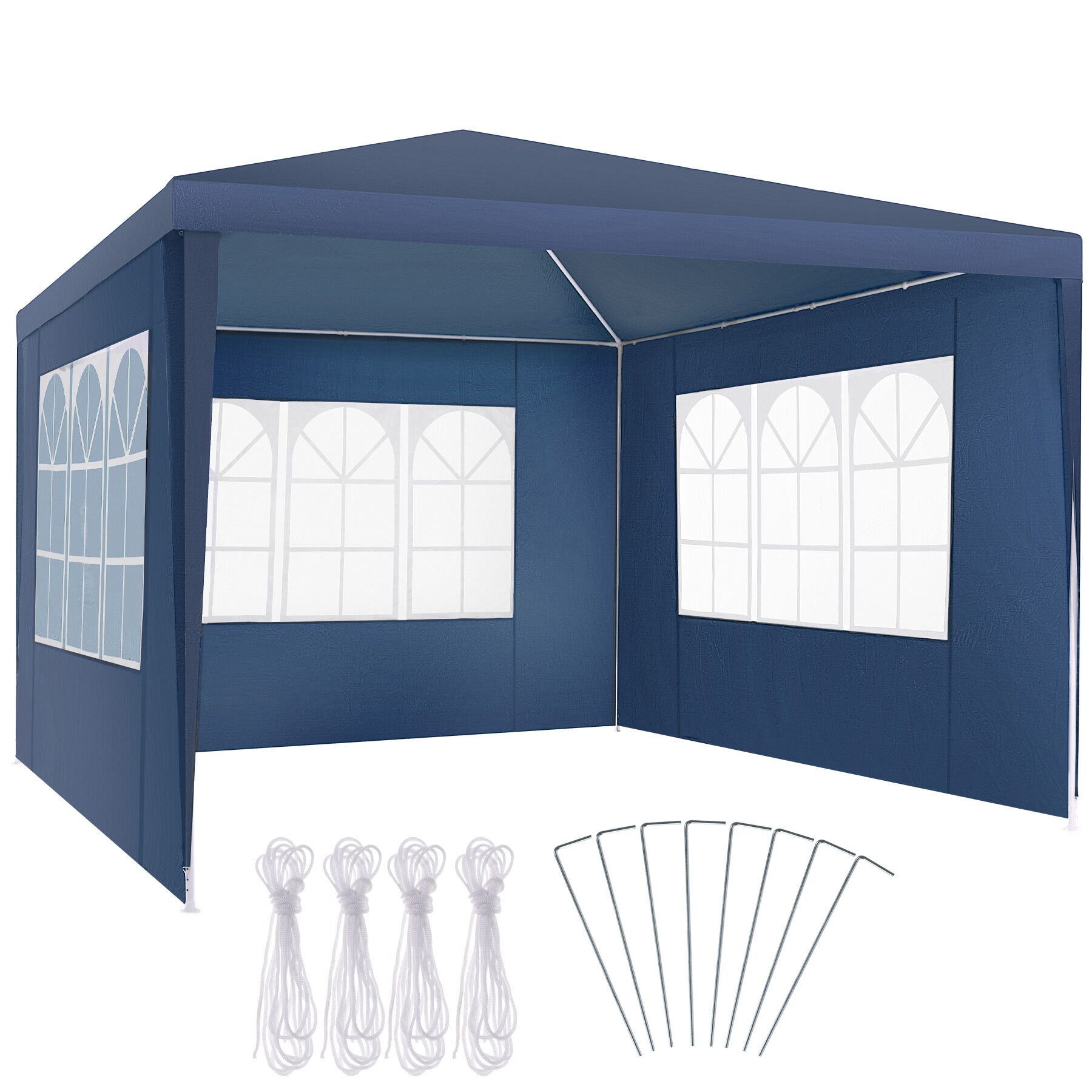 Pavilhão 3x3 m BARINAS com 3 laterais, repelente à água - azul | tectake