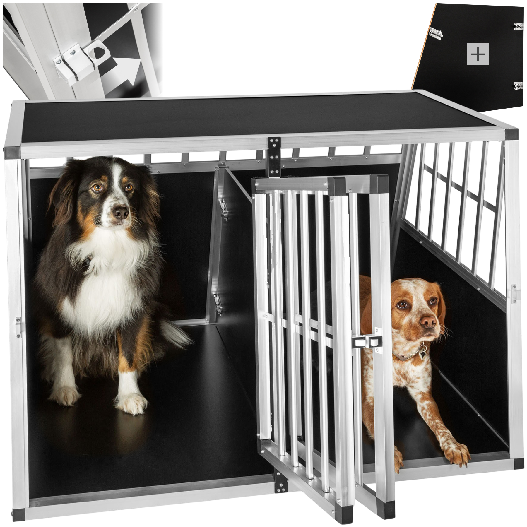 Cage de transport pour chien double dos incliné - avec cloison de séparation | tectake