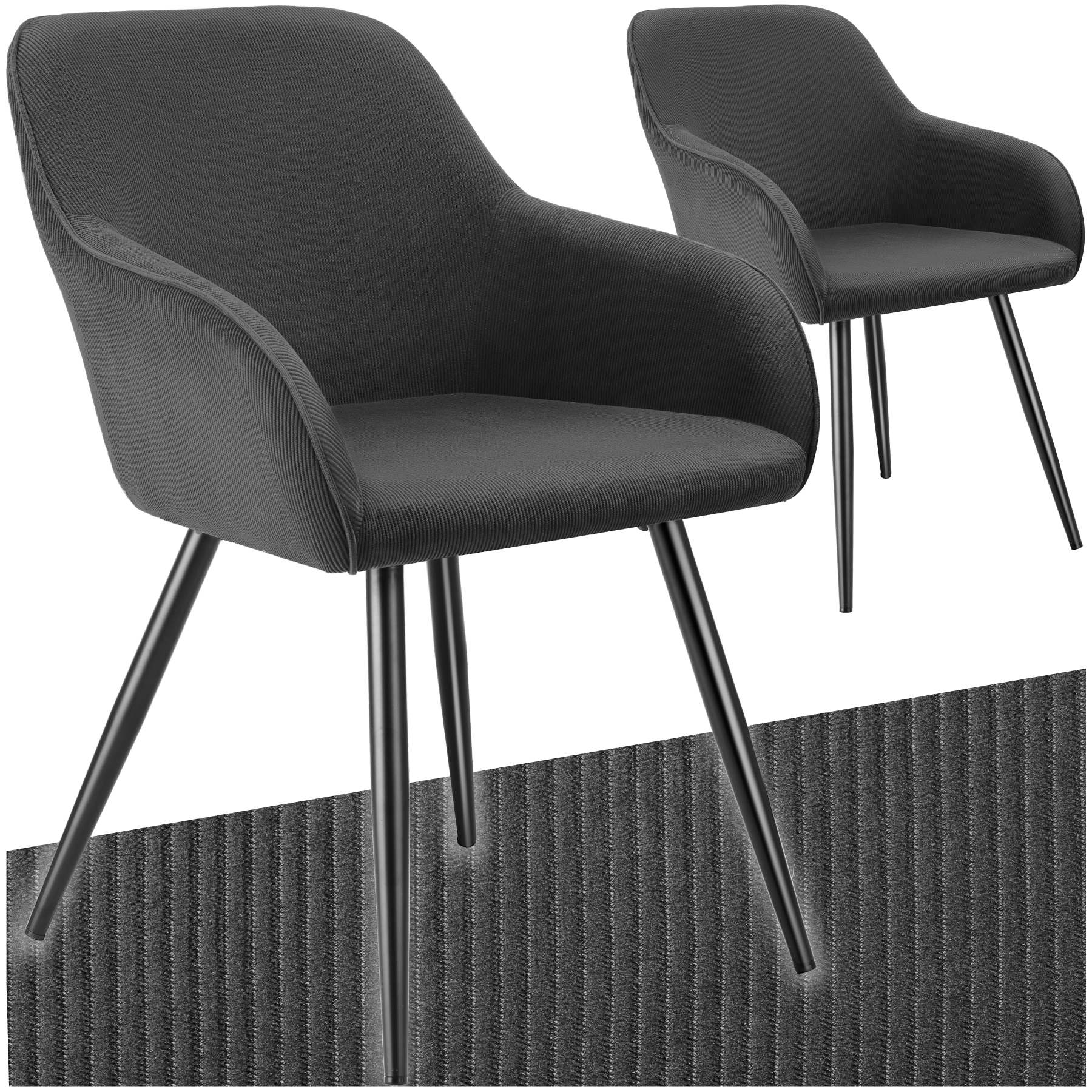 Chaise Marilyn, aspect corde, rembourrée - anthracite-noir, Lot de 2
