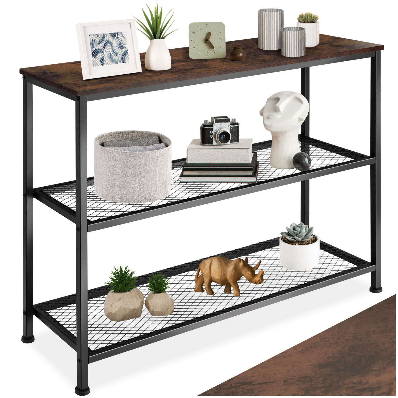 Konsole, Industrial Style, Holz und Stahl, mit Ablage und 2 Gitterablagen - industrial dark | tectake