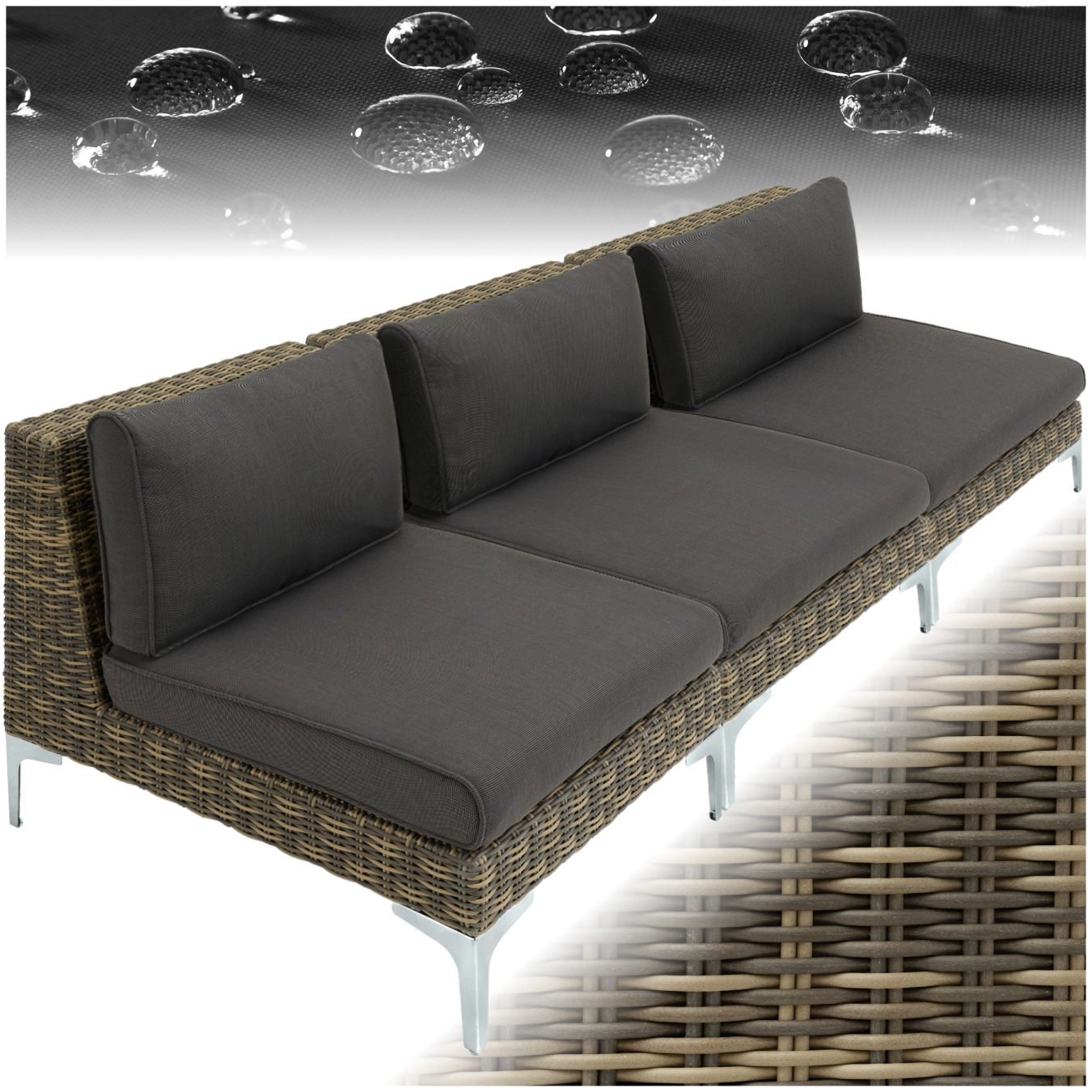 Ensemble modulaire en rotin Villanova Aluminium, lot de 4 canapés 3 places - gris anthracite chiné | tectake