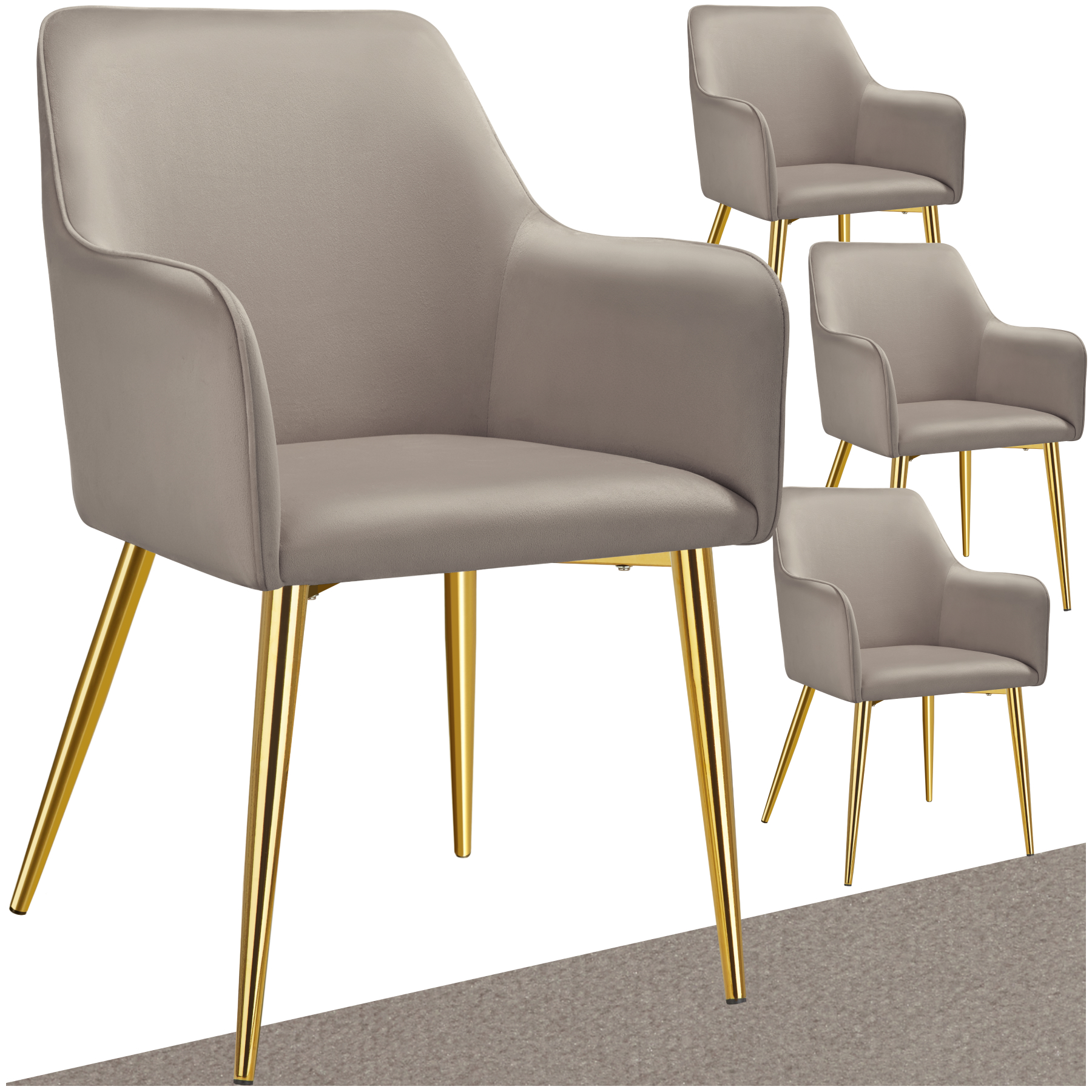 Fauteuil AVANE aspect velours, rembourré - taupe, Lot de 4 de tectake