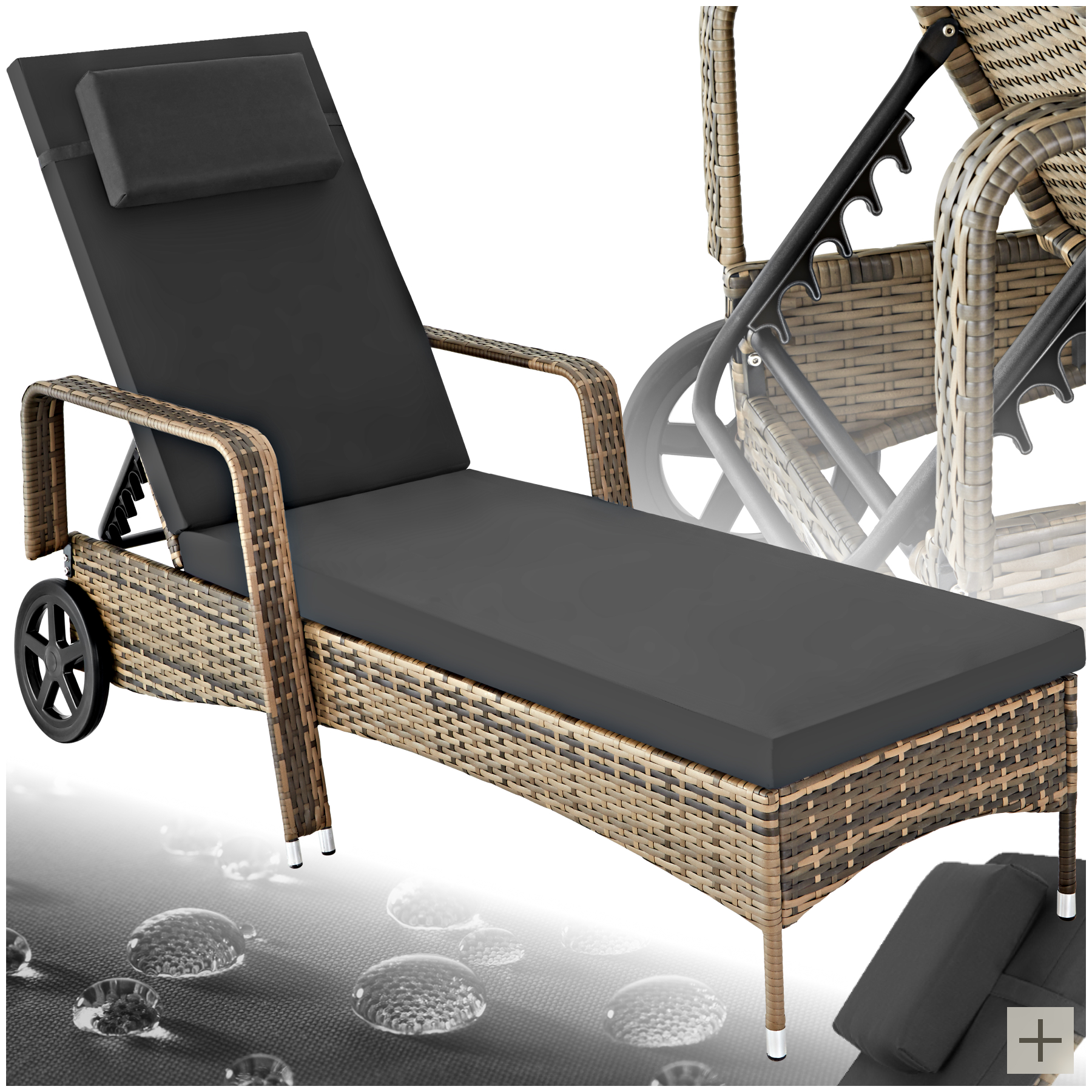 Wicker ligbed met wielen - natuur/donkergrijs