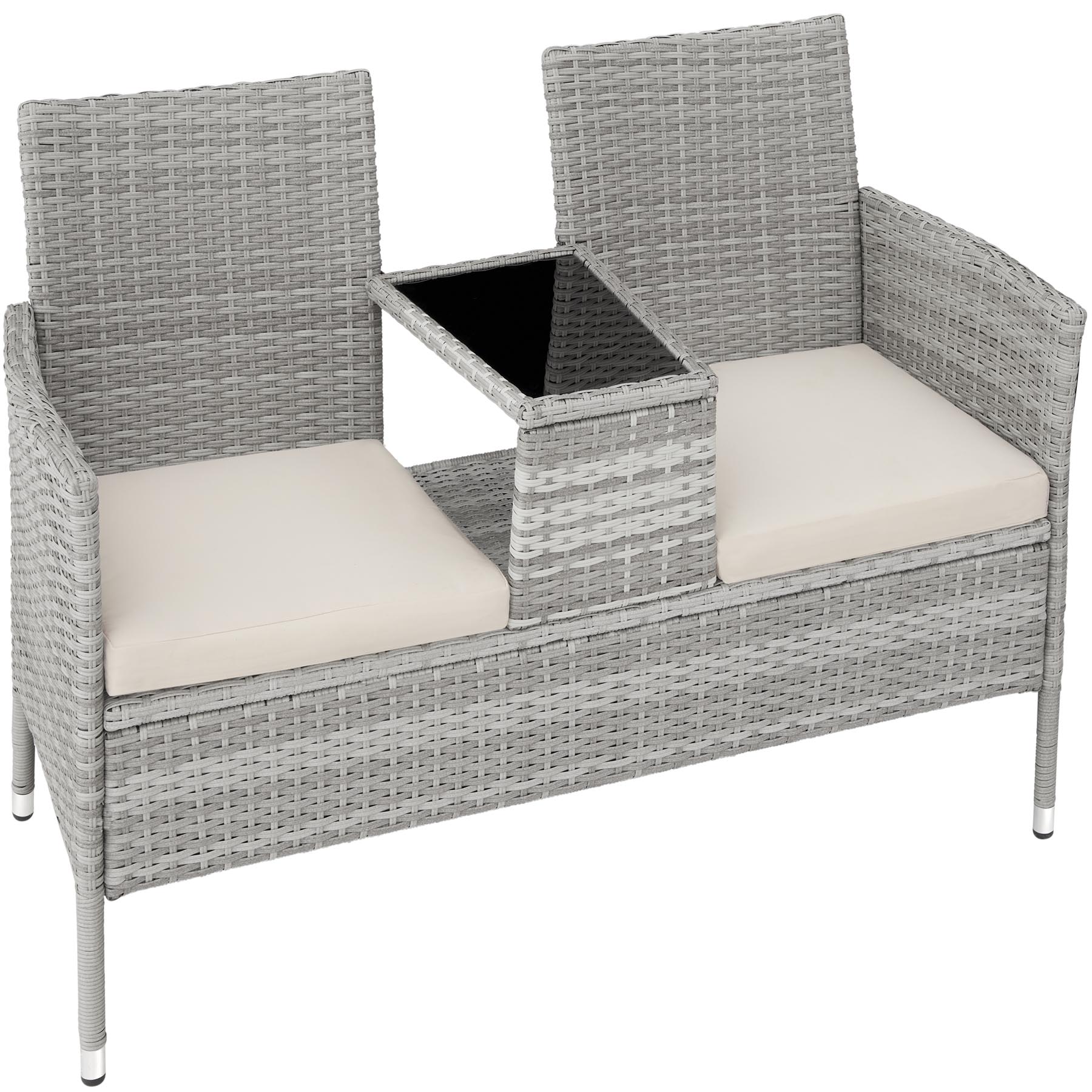 Poly Rattan Bench Glass Table Garden Furniture 2 Seats Wicker Patio Balcony New - Picture 20 of 81