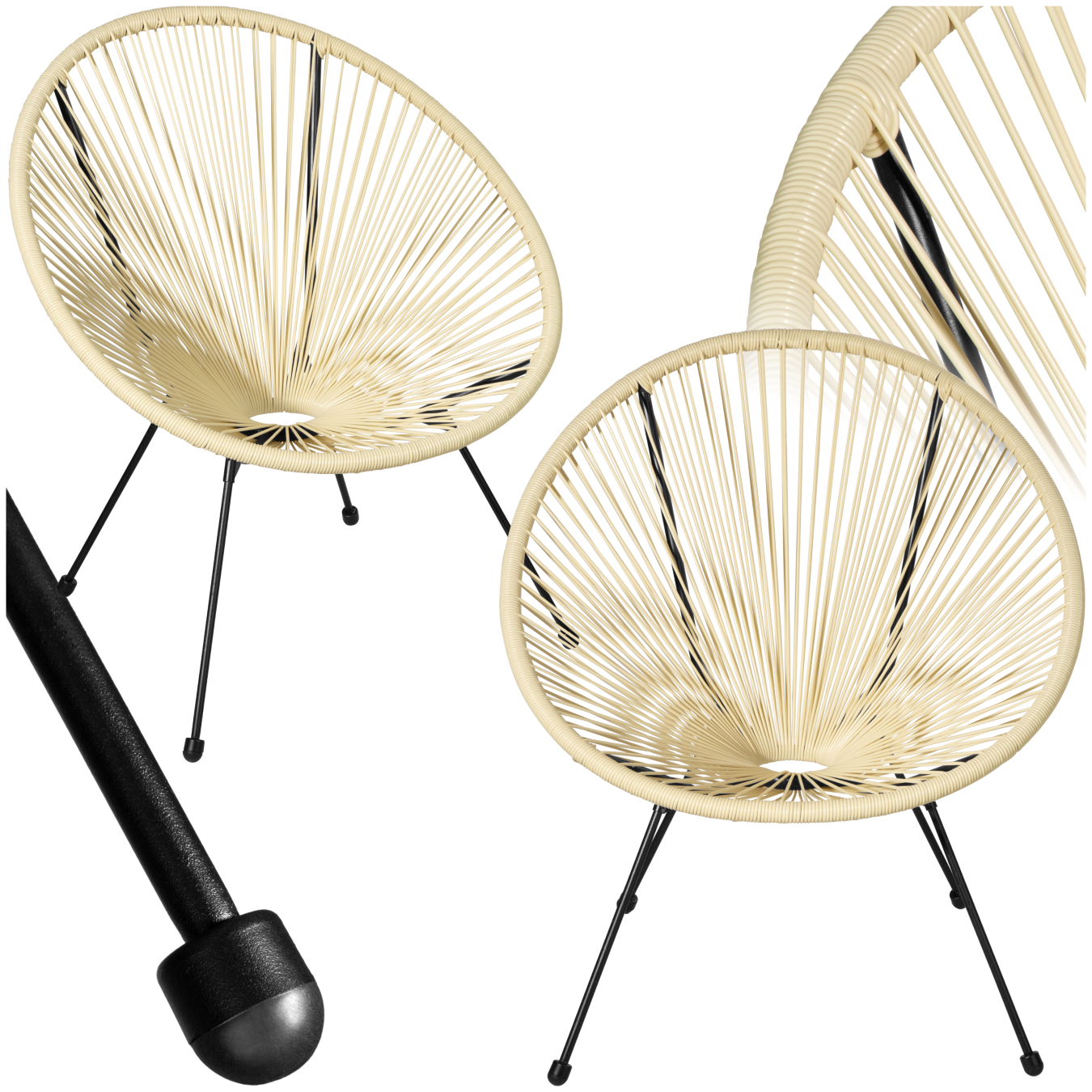 Set di 2 sedie Santana retro in stile Acapulco - beige | tectake