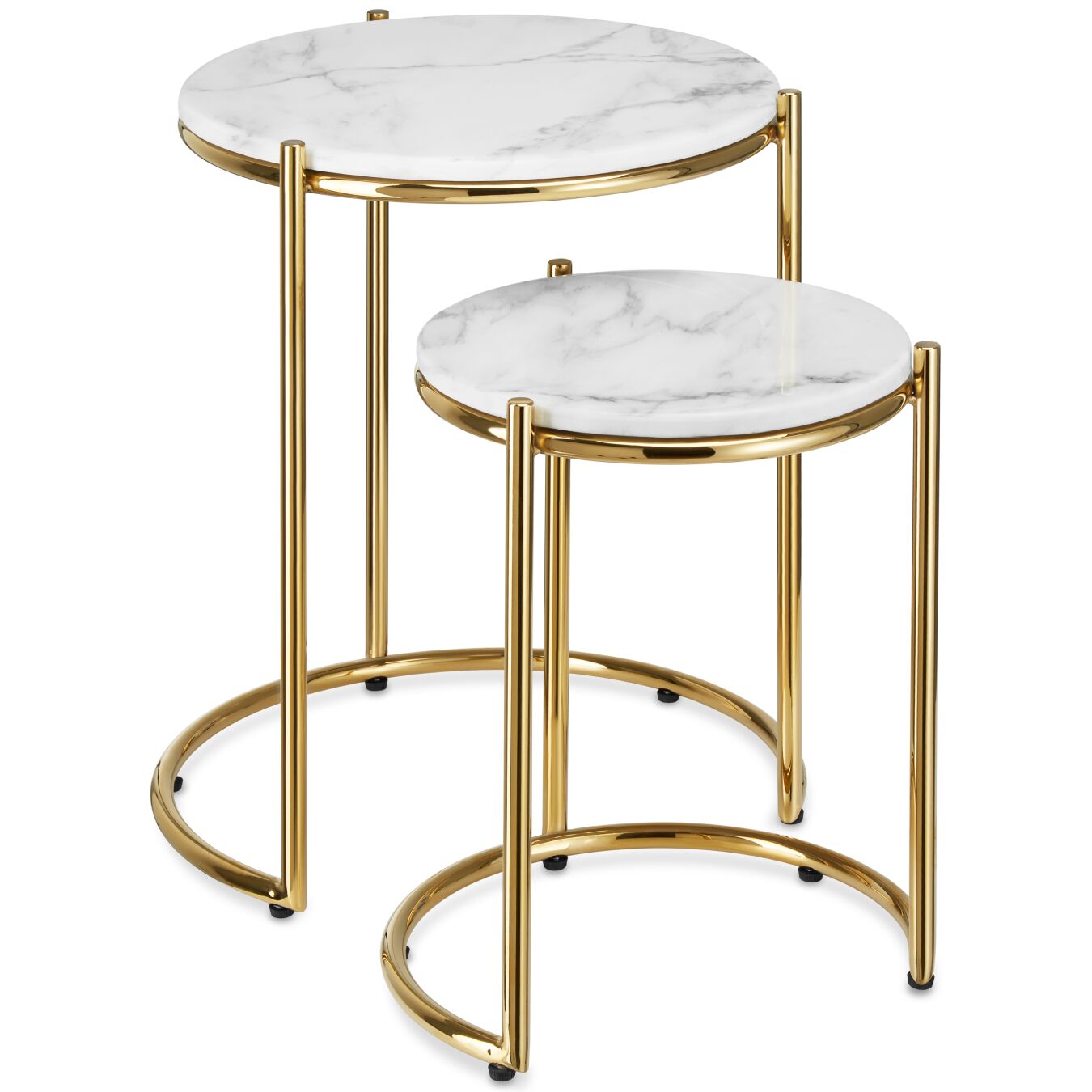 Side Table Ellsa with Marble-look Tabletop and Steel Frame - white/gold, Set of 2 | tectake