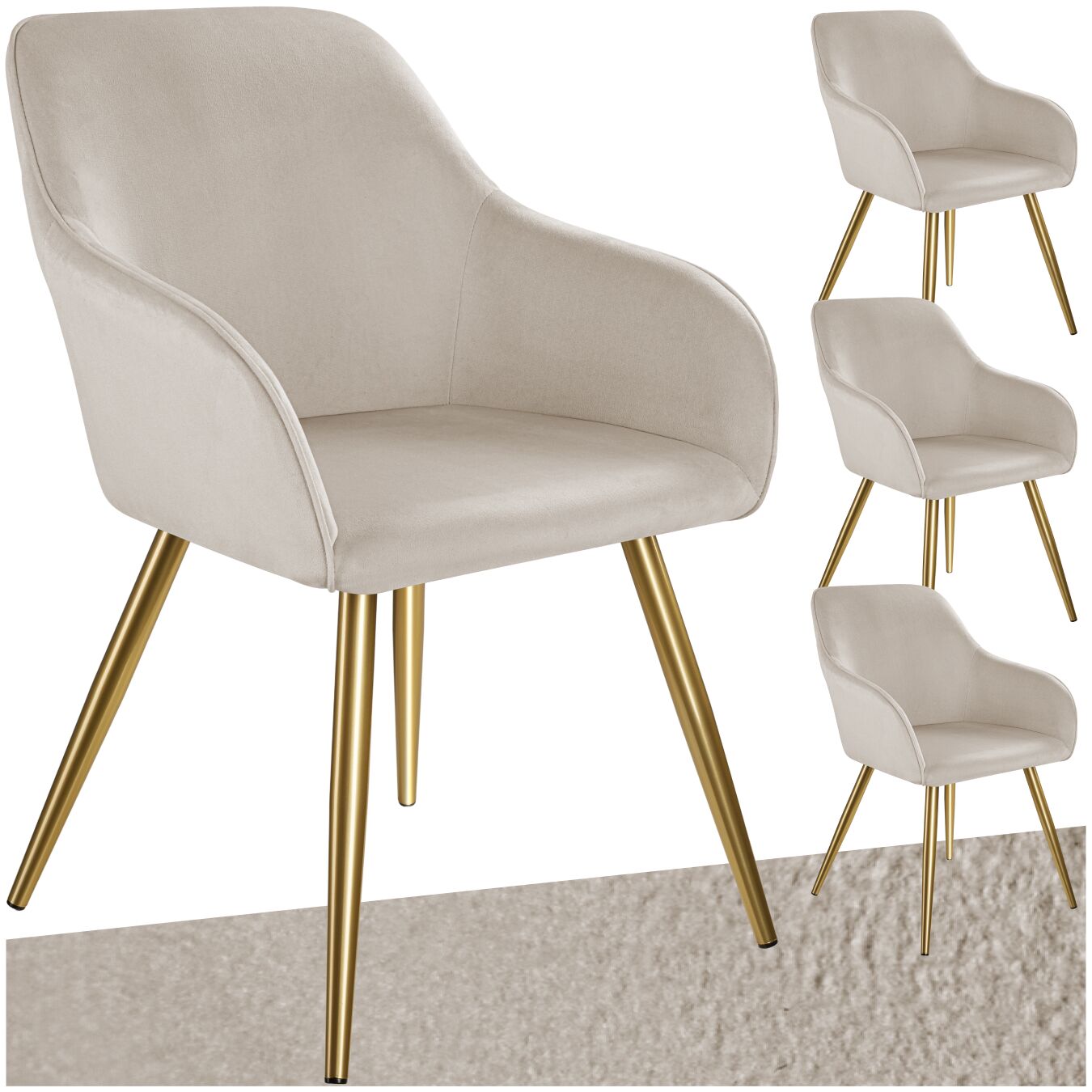 Esszimmerstuhl Marilyn Samtoptik, goldene Stuhlbeine - taupe/gold, 4er Set