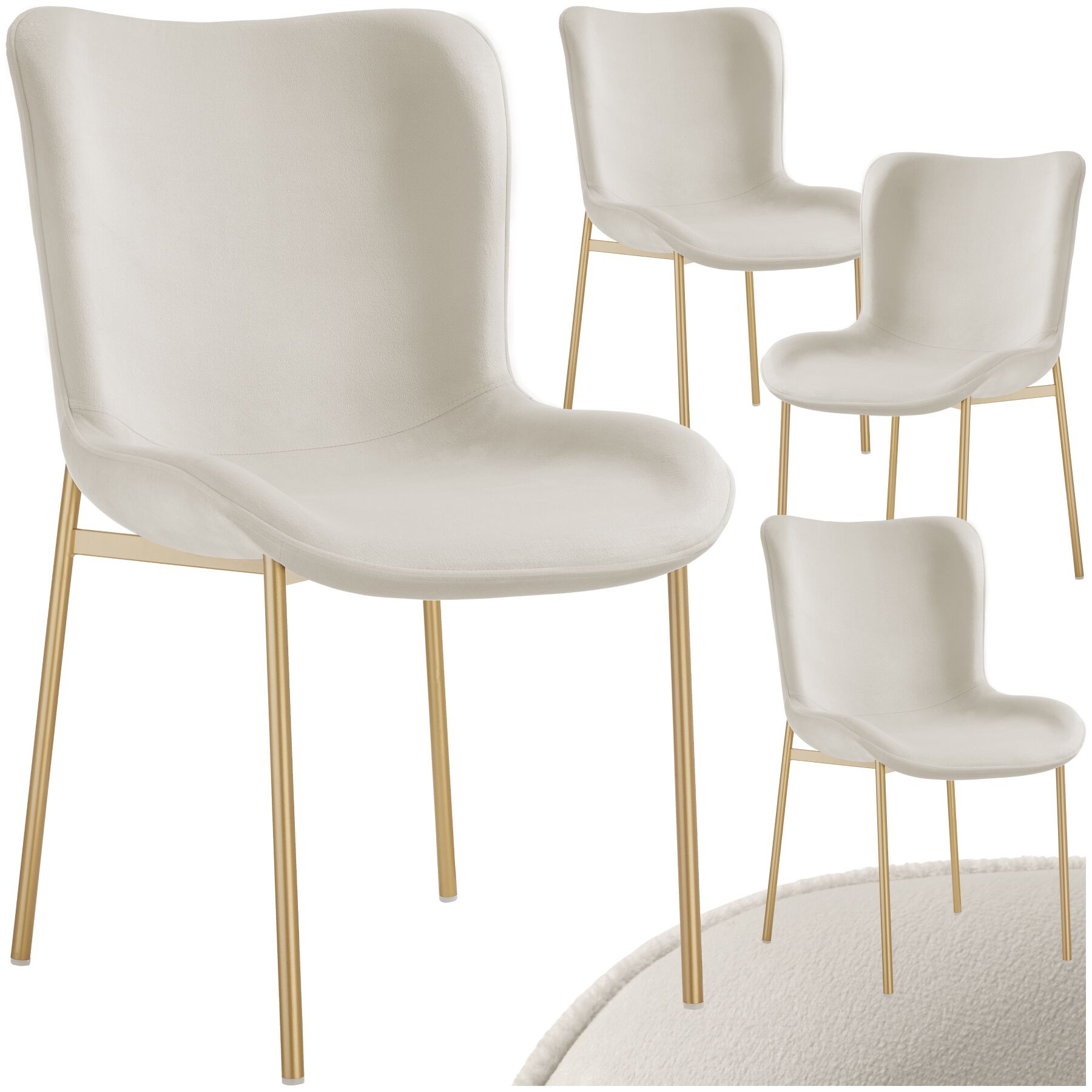 Gestoffeerde stoel Tessa - Fluweellook beige/goud, Set van 4