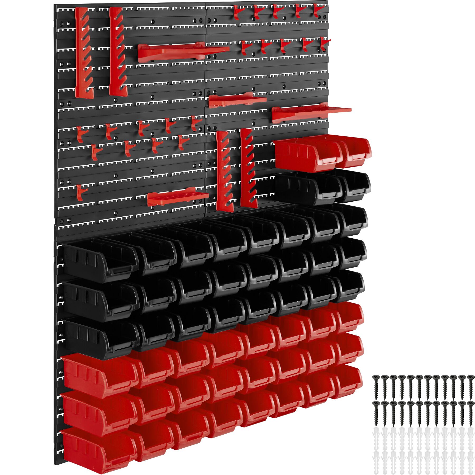 Small parts organiser with 28 stacking boxes and tool holders - Set of 2