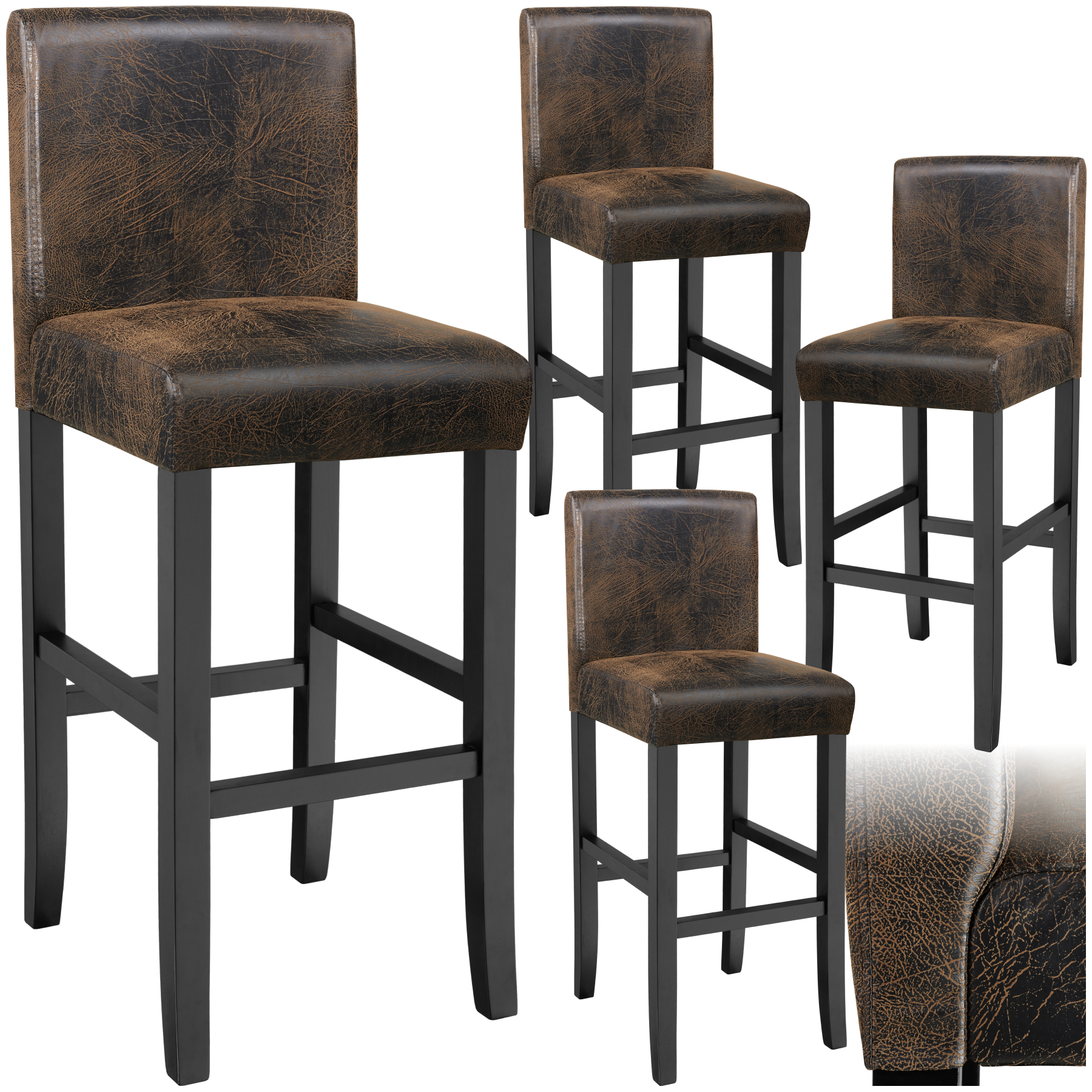Sgabello da bar in pelle sintetica - marrone anticato, Set di 4 | tectake