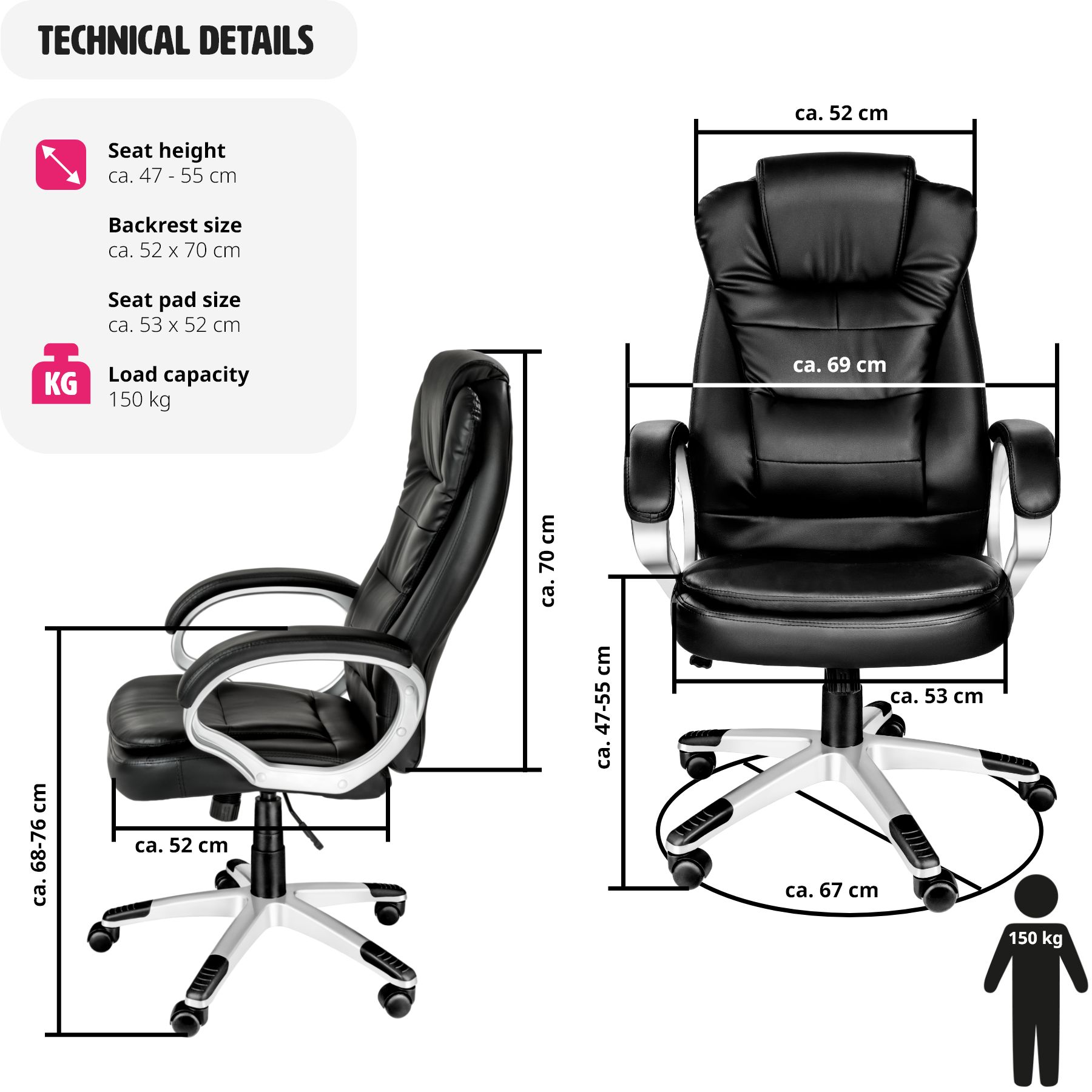 Tectake 400578 Office Chair With Double Padding - Black for sale 