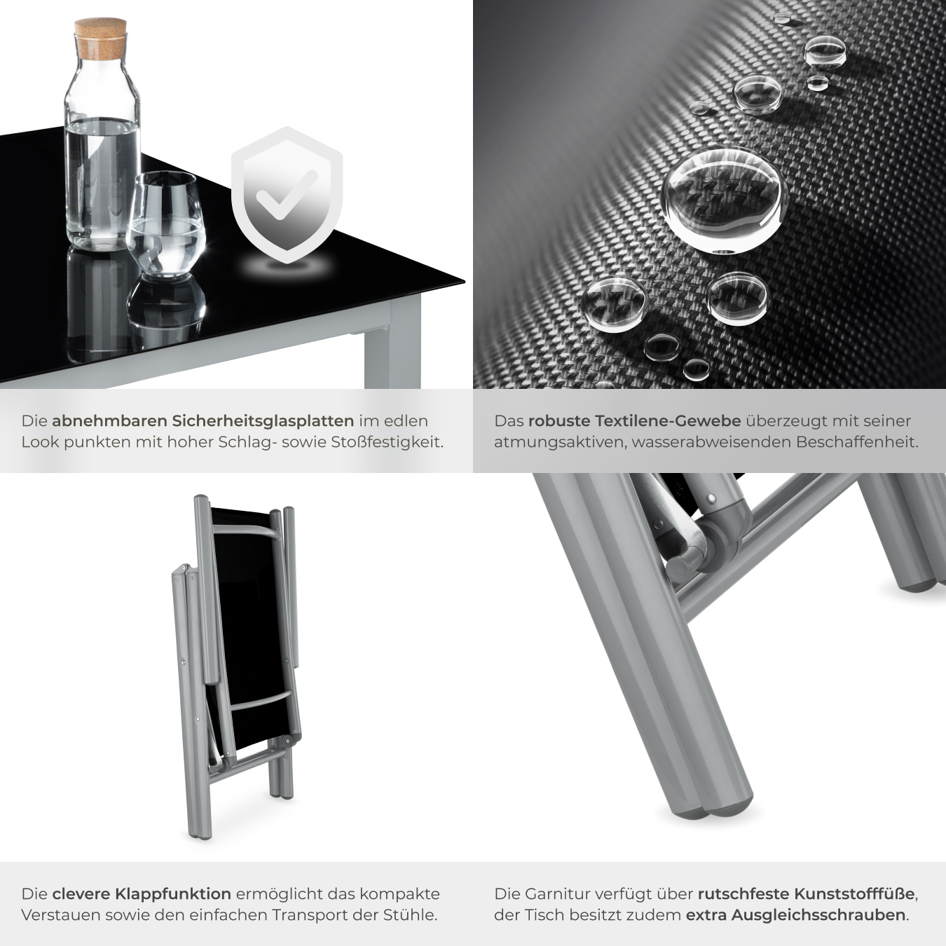 61 Sitzgruppe Aluminium Garten Möbel Tisch Stuhl Essgruppe Gartenset Klappbar
