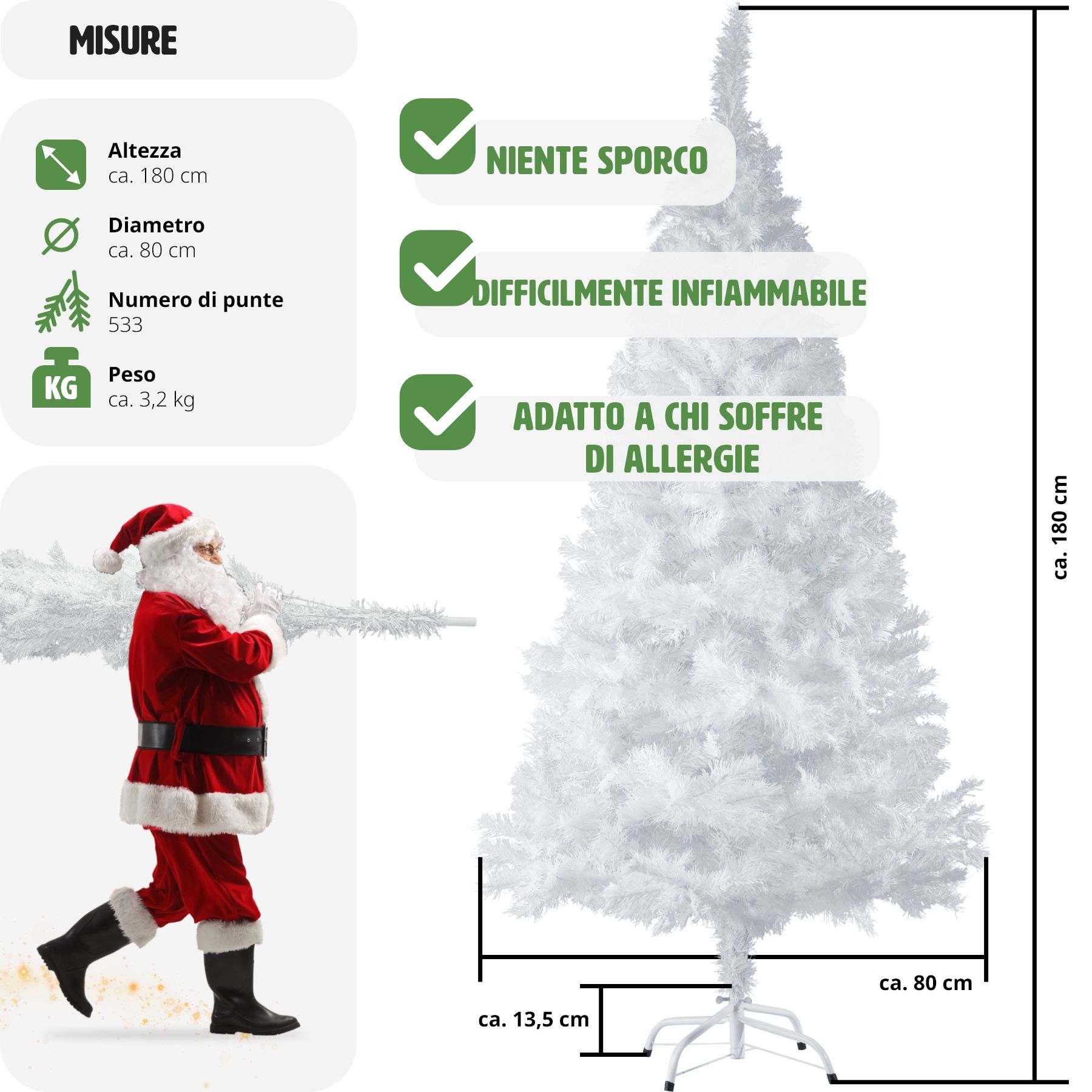 Albero di Natale Artificiale con Supporto Natalizia 310 Punte 150 cm Verde nuovo - Foto 19 di 25