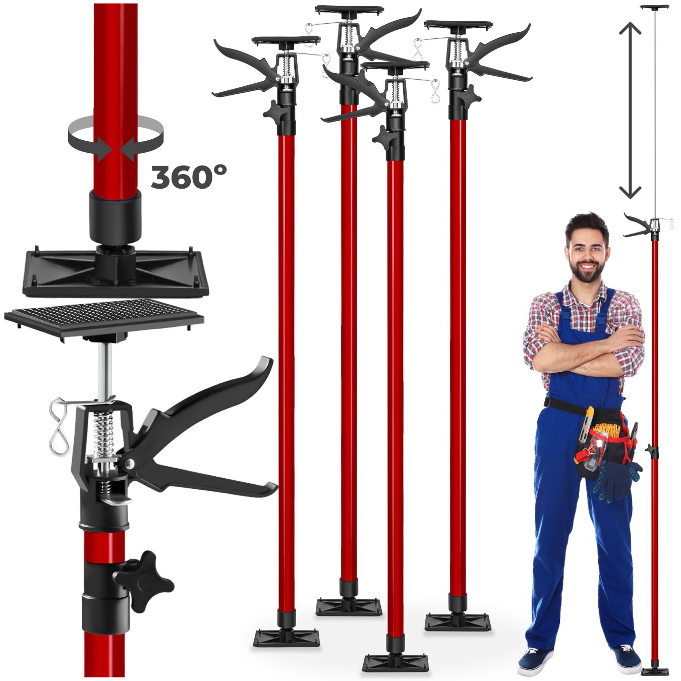Monteringsstöd 4st 115 – 290cm - röd av tectake