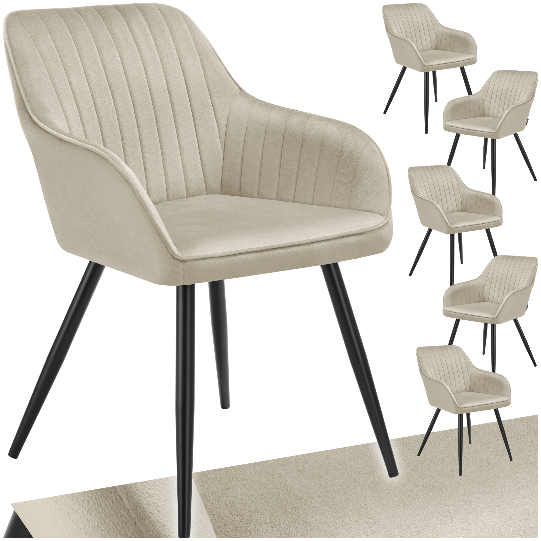 Stuhl Marilyn, Samtoptik, gesteppt - creme/schwarz, 6er Set