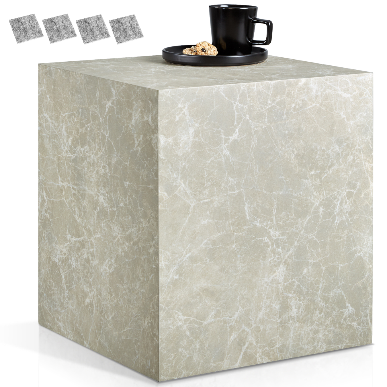 Coffee Table Lasley in a Modern Minimalist Cube Design with Luxury Materials - Travertine look, 45 x 45 x 50 cm