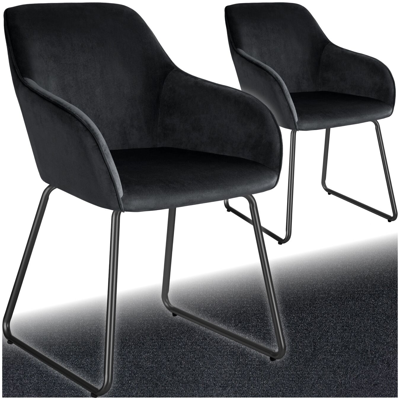 Eetkamerstoel Jeane, fluweellook, sledeonderstel - Fluweellook zwart/zwart, Set van 2 | tectake