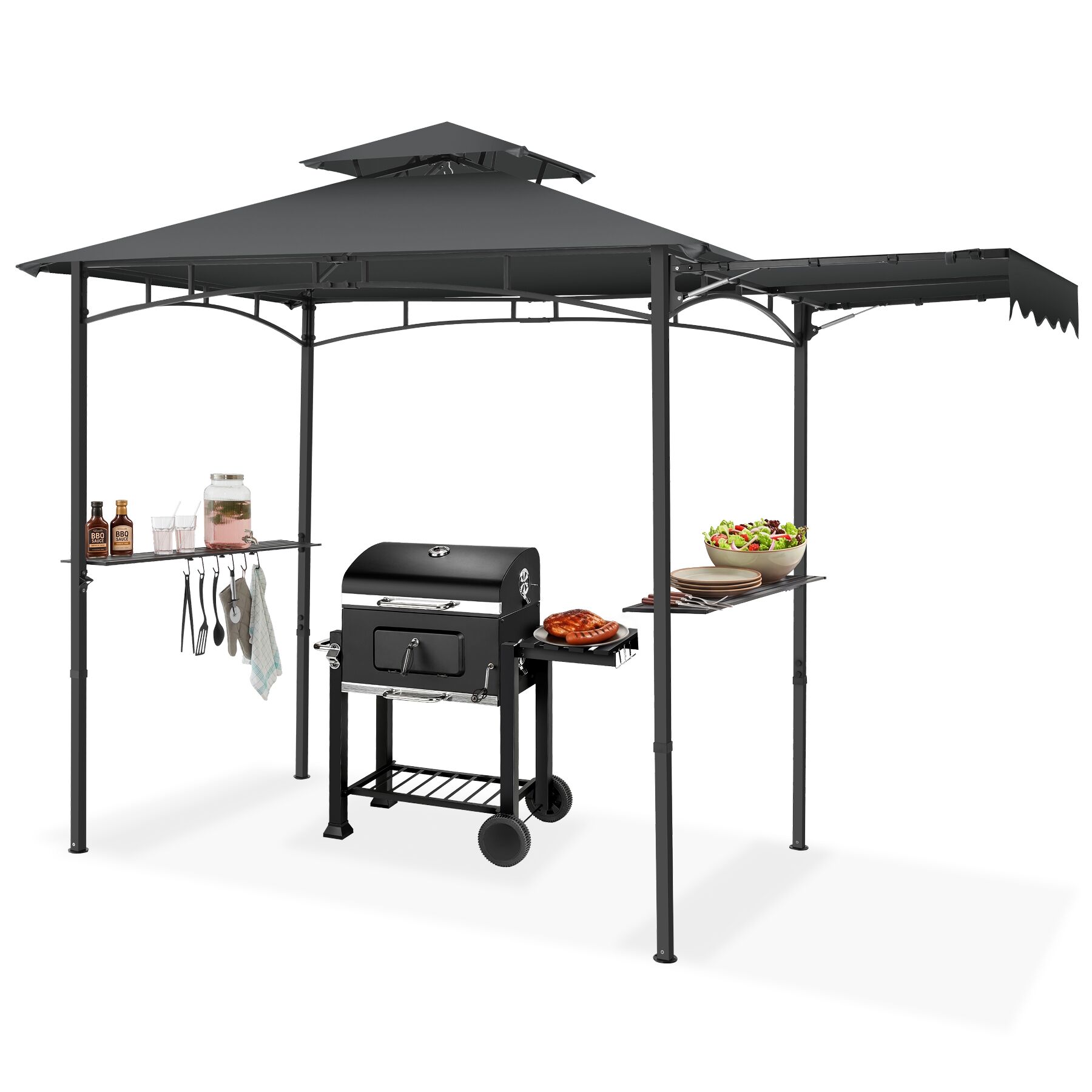 Grillpaviljong Maracaibo med markis, väderbeständig, vindskydd - antracit | tectake