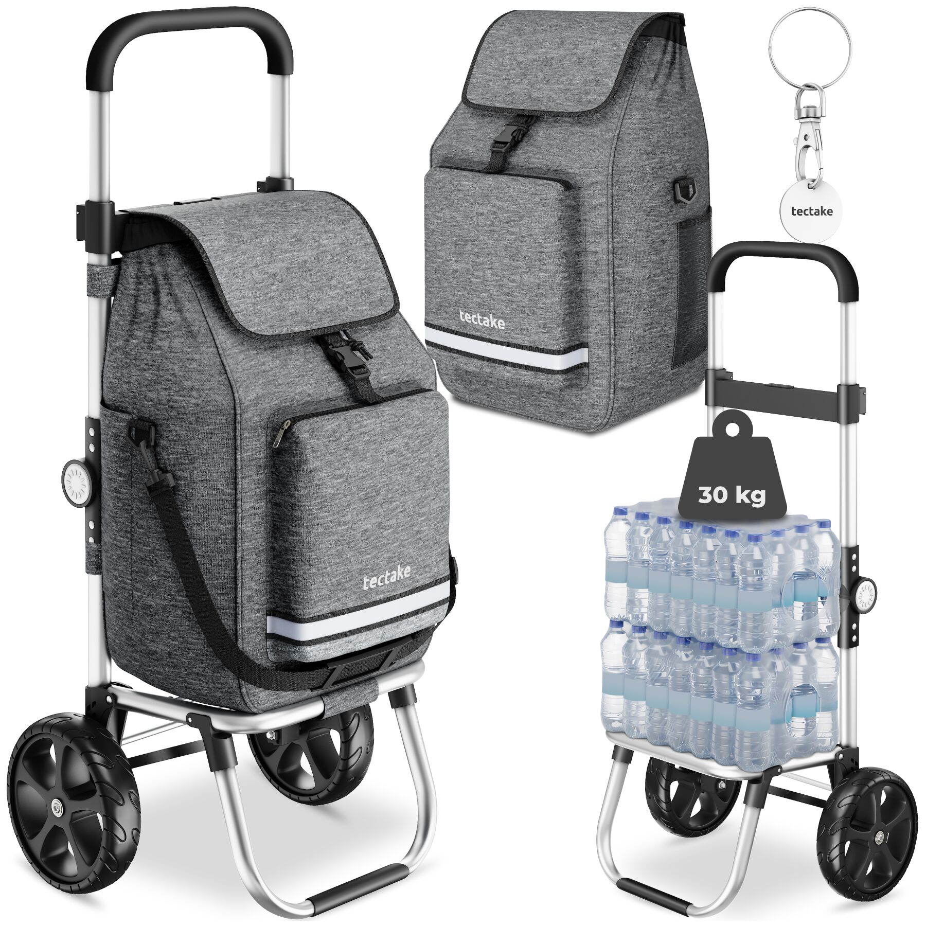 Shopping trolley, 3-in-1, foldable, with cooler bag - grey | tectake