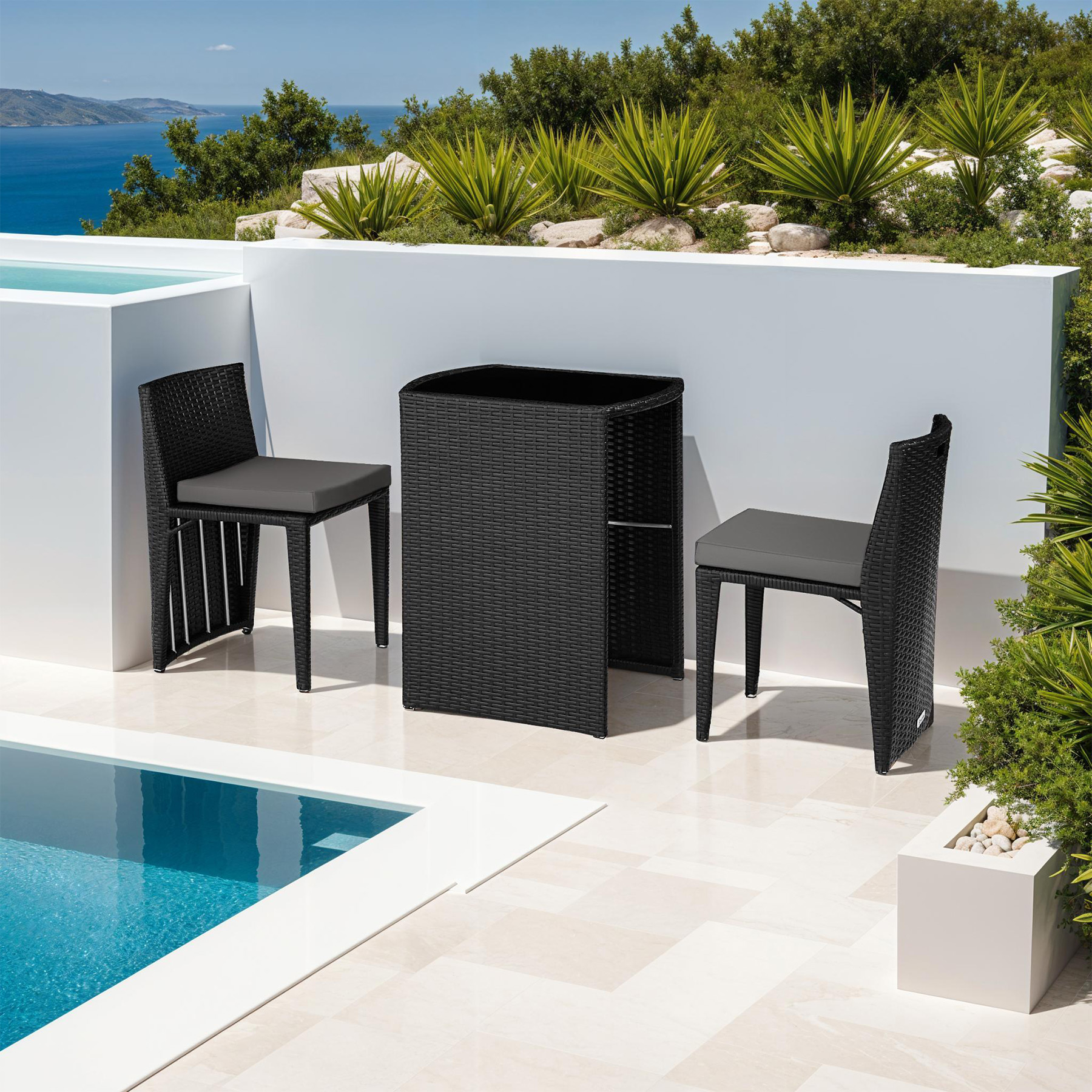 Rattan Garden Bistro Set | 2 Chair 1 Table Outdoor Patio Furniture Metal Seater - Picture 24 of 37