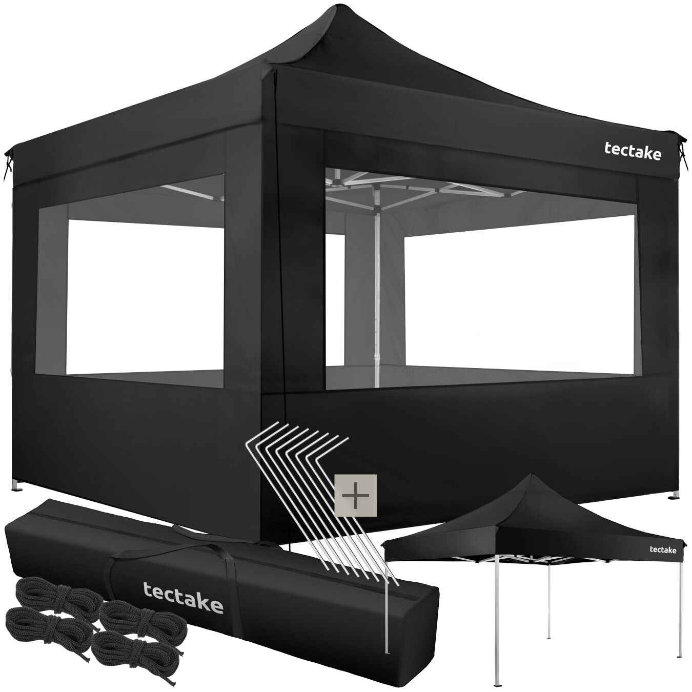 Pavillon de jardin pliable en aluminium 3 x 3 m avec 4 parois latérales - noir | tectake