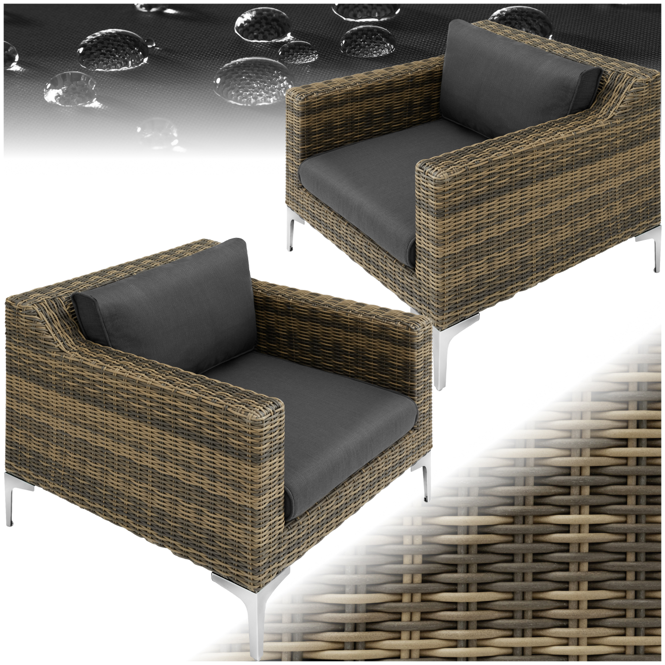 Modulares Rattanset Villanova Aluminium Set 5 2-Sitzer - anthrazit-meliert - Rattanmöbel von tectake