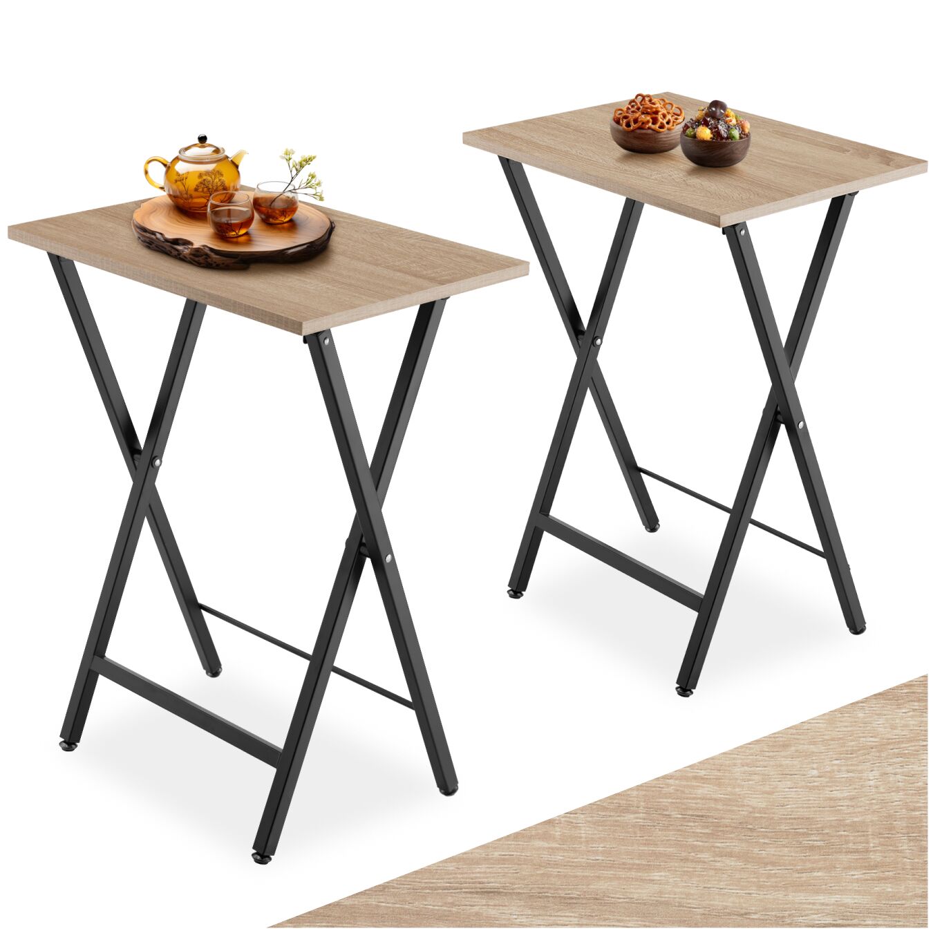 Set med 2 hopfällbara sidobord Phoenix - Industriellt lätt trä, ek Sonoma av tectake