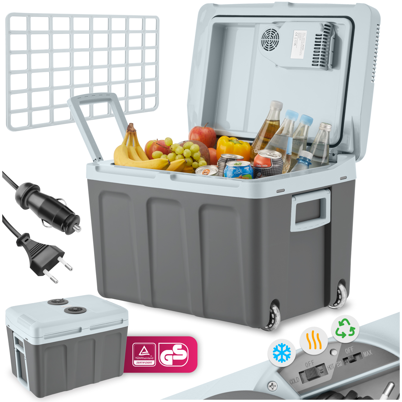 Elektrische koel- en warmtebox met handgrepen en wielen, 40 l - grijs