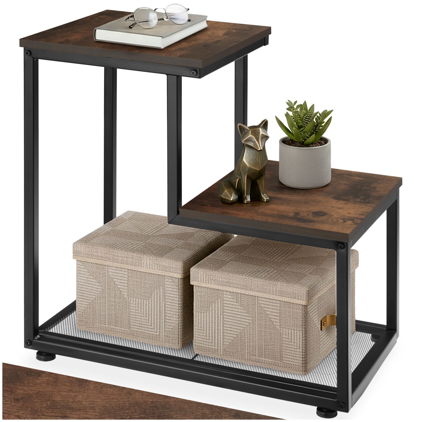 Bedside Table Halifax - industrial style, with 2 shelves, grid shelf, 60.5 x 35.5 x 60.5 cm - Industrial wood dark, rustic | tectake