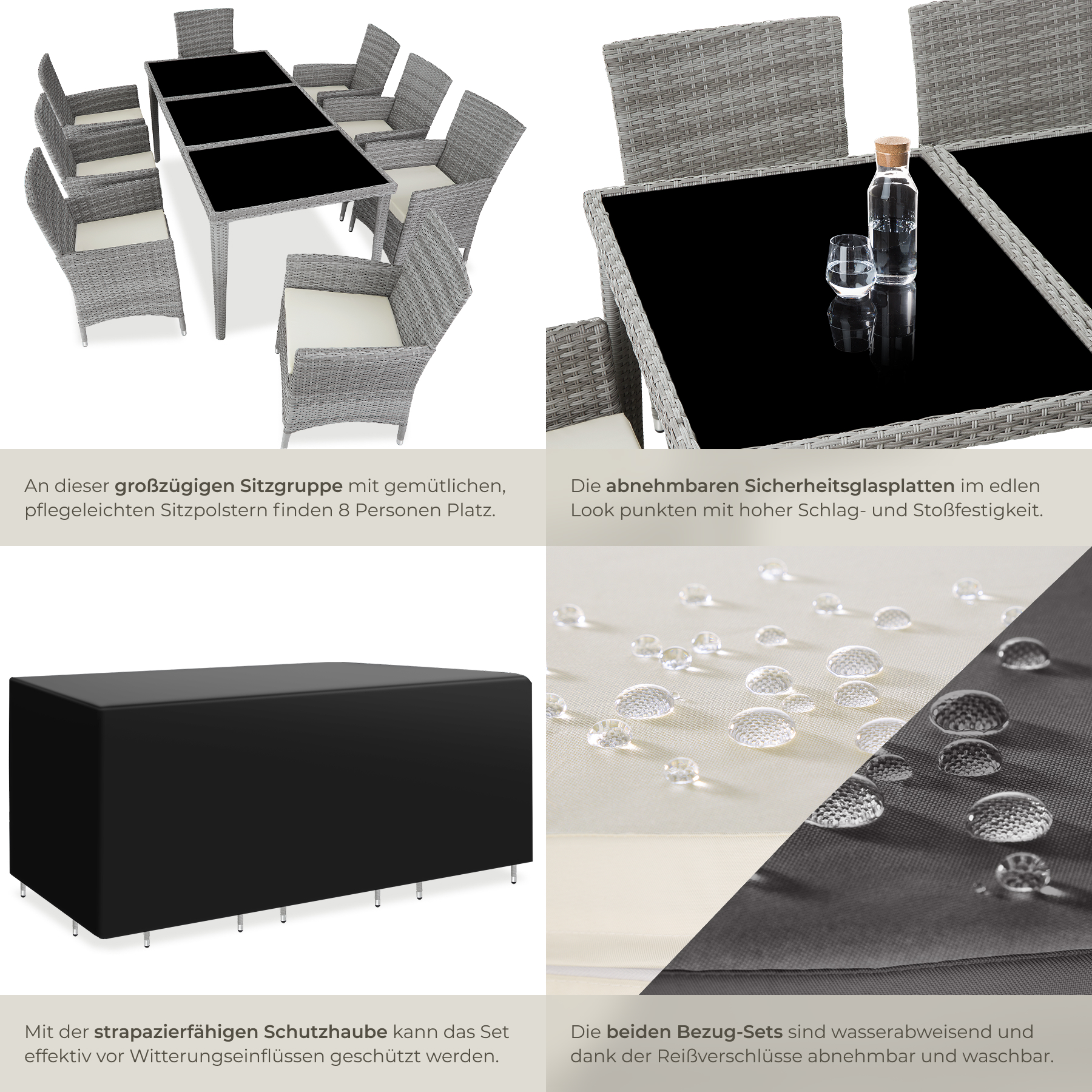 Polyrattan Sitzgruppe Gartenmöbel Gartenset Gartengarnitur Aluminium Essgruppe