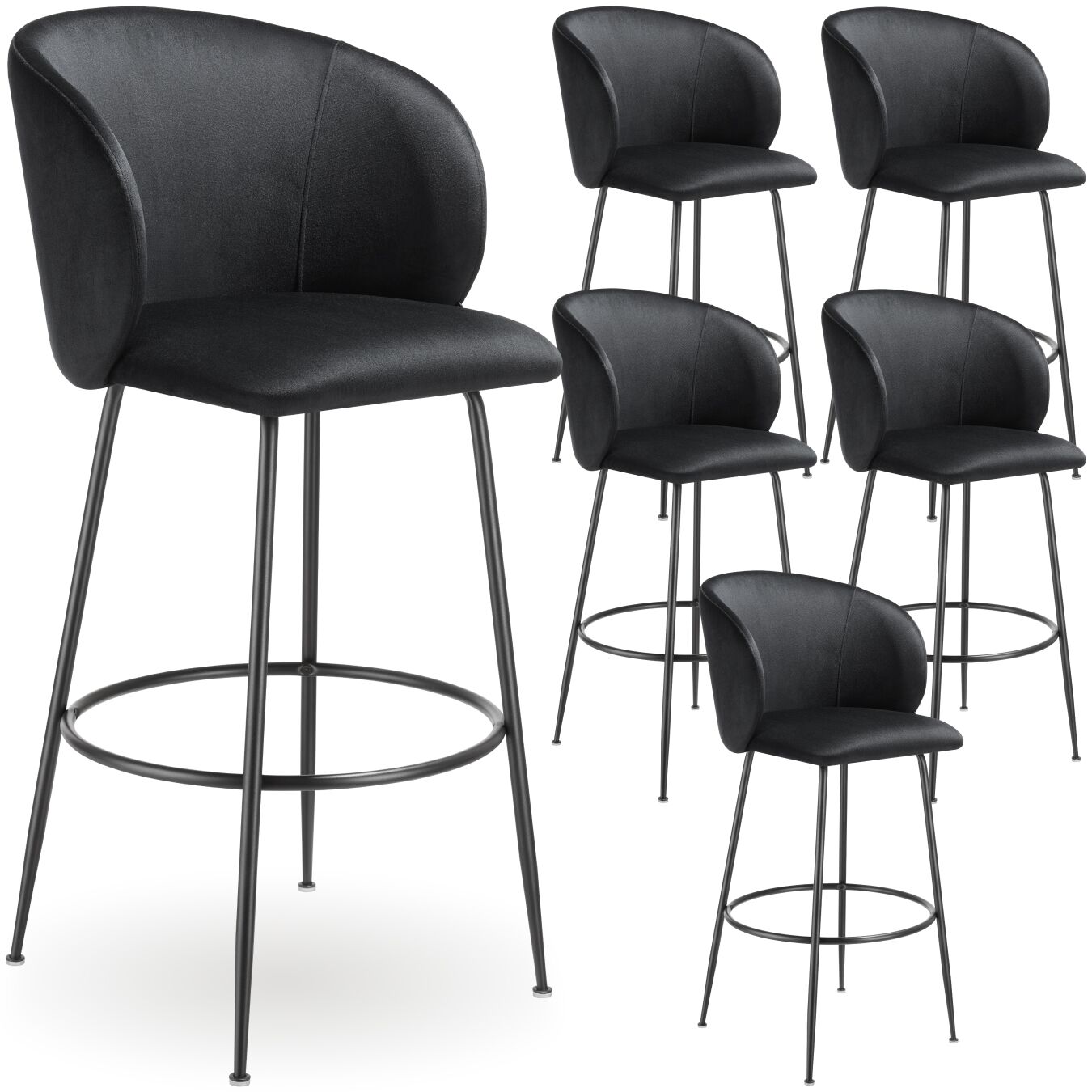 Barstuhl Luana, mit Rückenlehne, Samtoptik - schwarz/schwarz, 6er Set