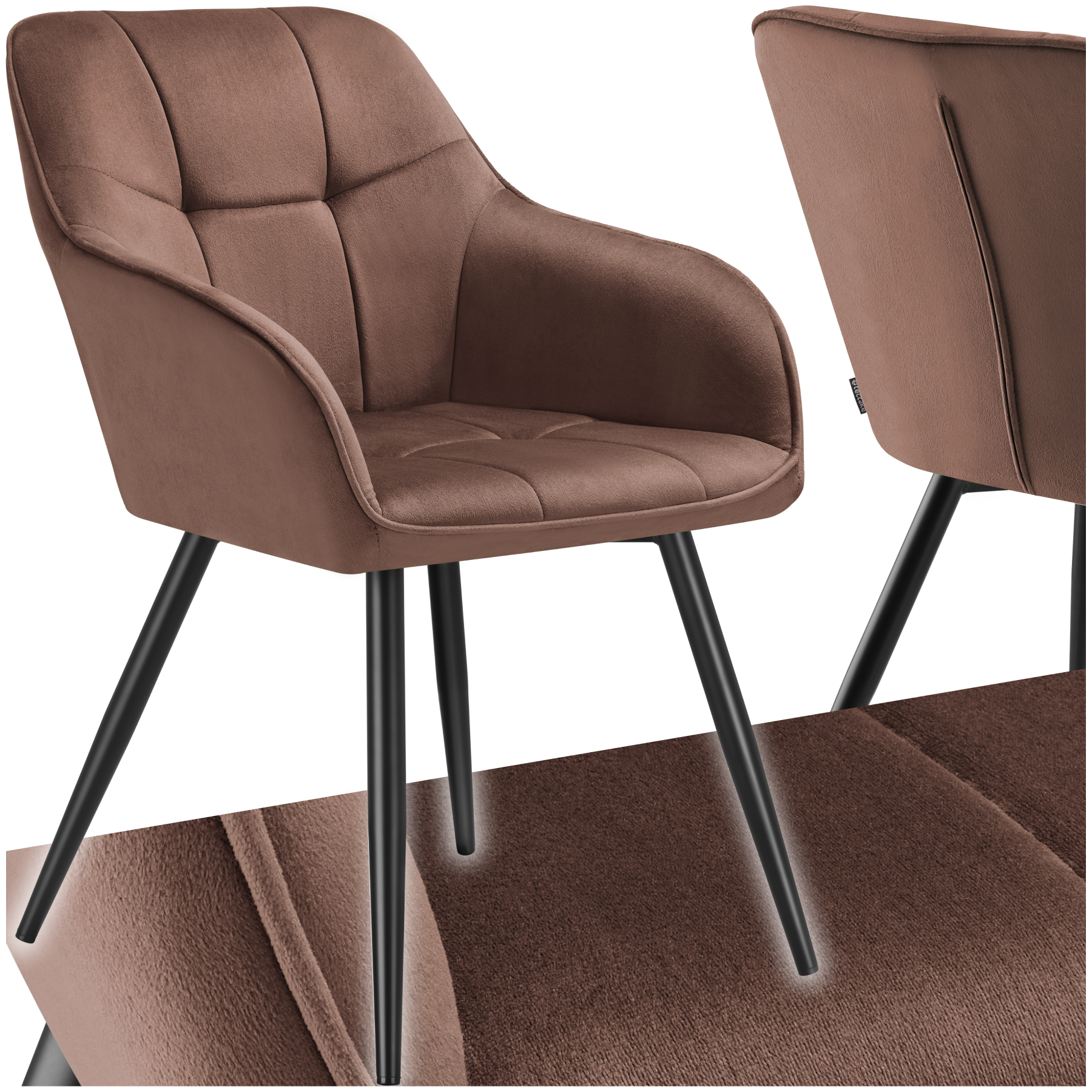 Dining Chair Marilyn - velvet look, quilted pattern - brown/black, per piece | tectake