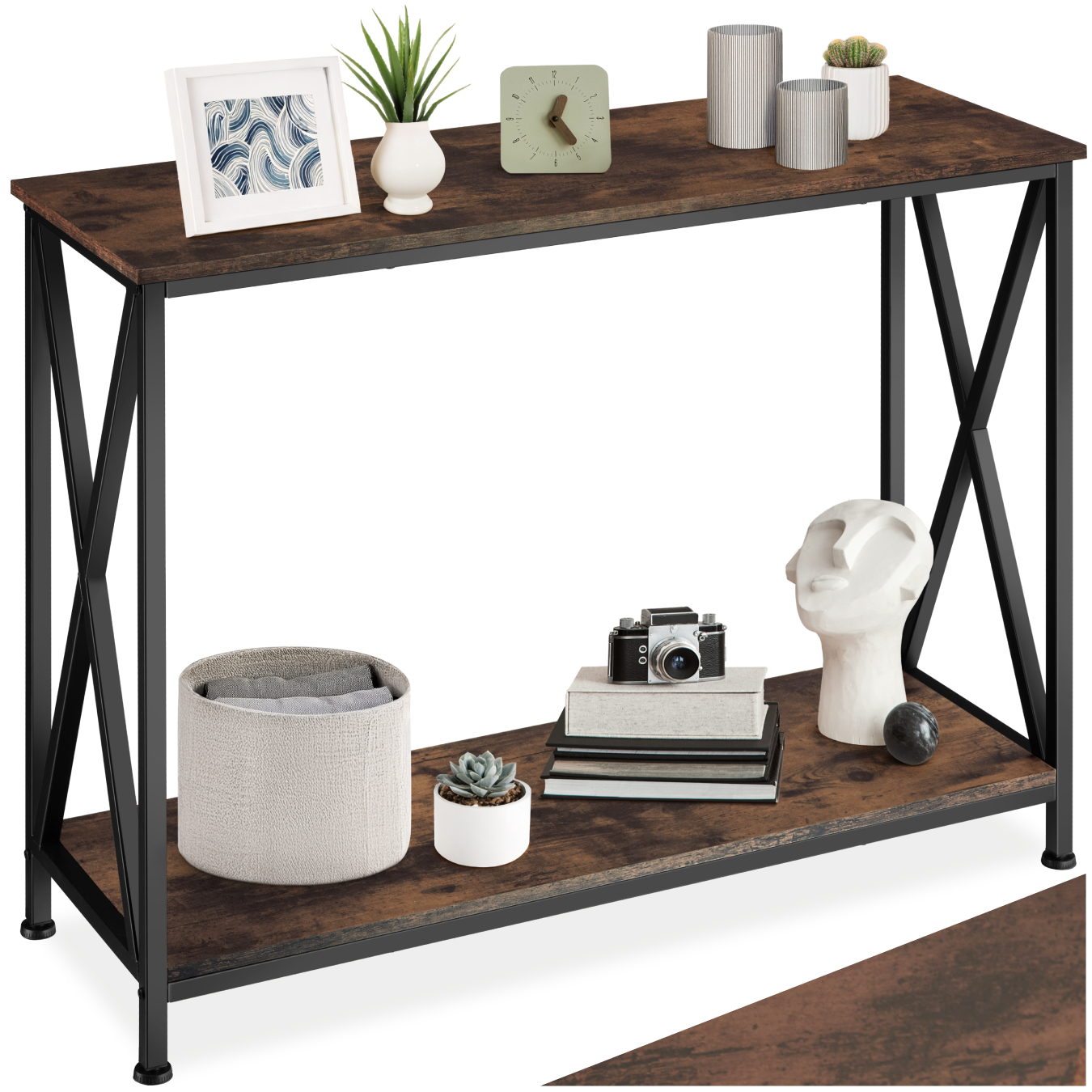 Konsolentisch Tacoma 100x35x80,5cm - Industrial Holz dunkel, rustikal