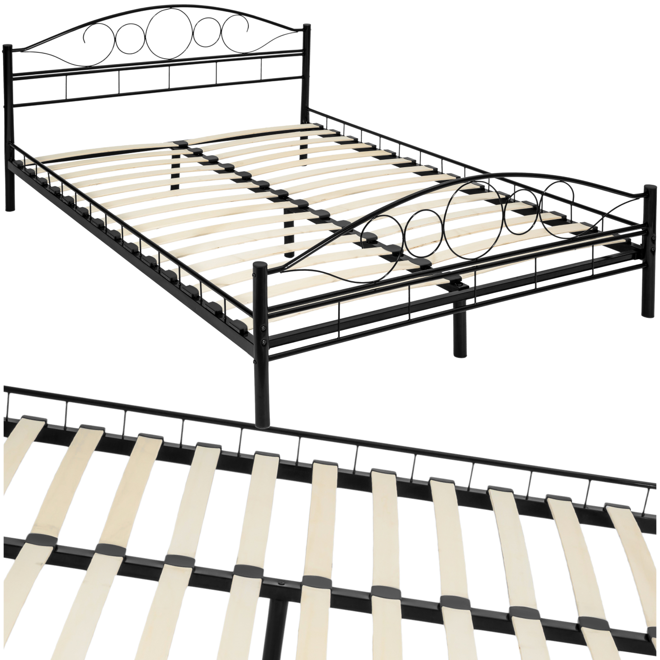 Lit design romantique avec sommier - 200 x 140 cm, noir/noir de tectake