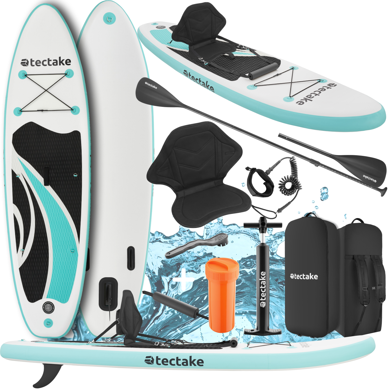 Planche de stand-up paddle 2 en 1 gonflable kit complet - blanc/turquoise | tectake