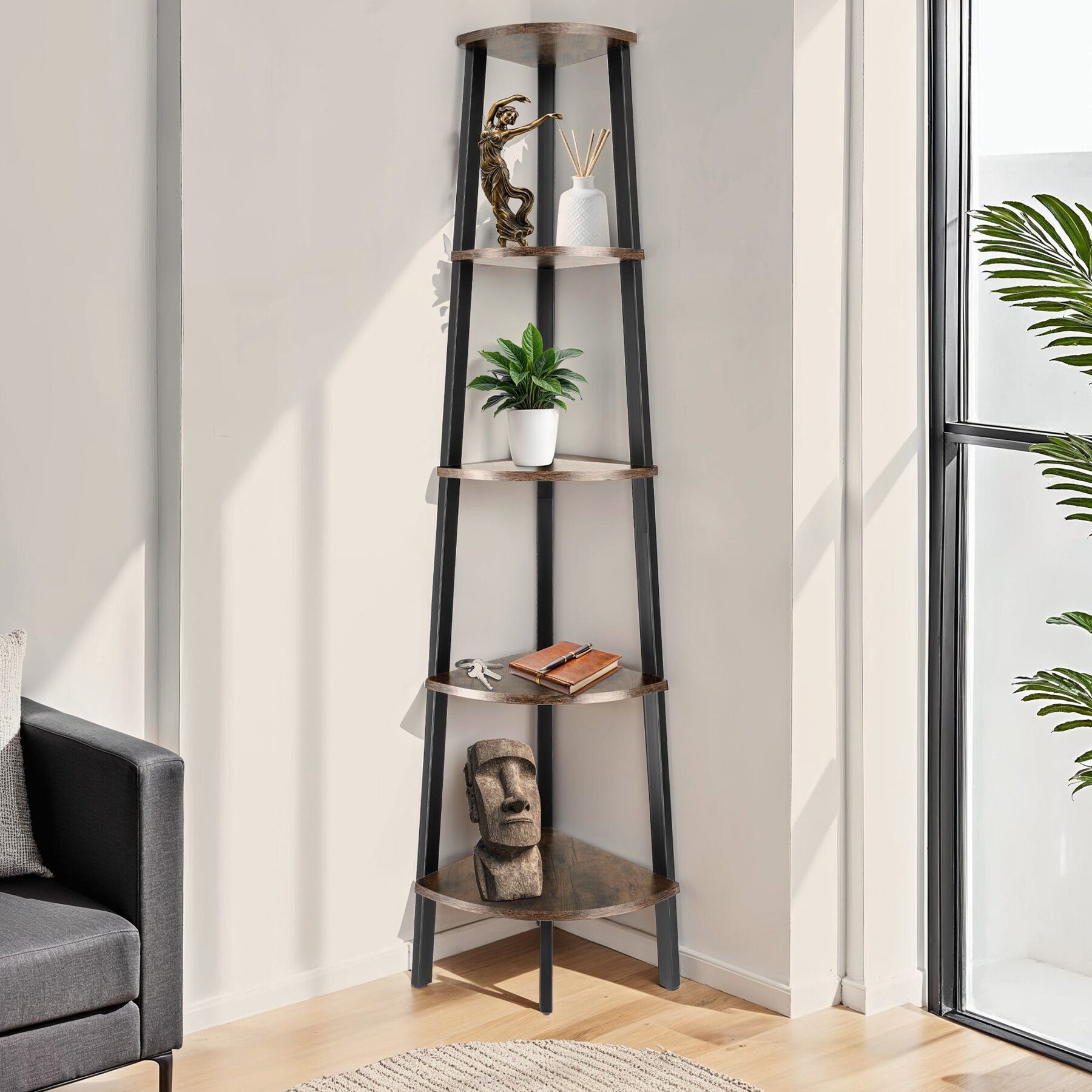 Scaffali angolo Portland stile industriale 5 ripiani libreria alta legno metallo - Foto 12 di 25