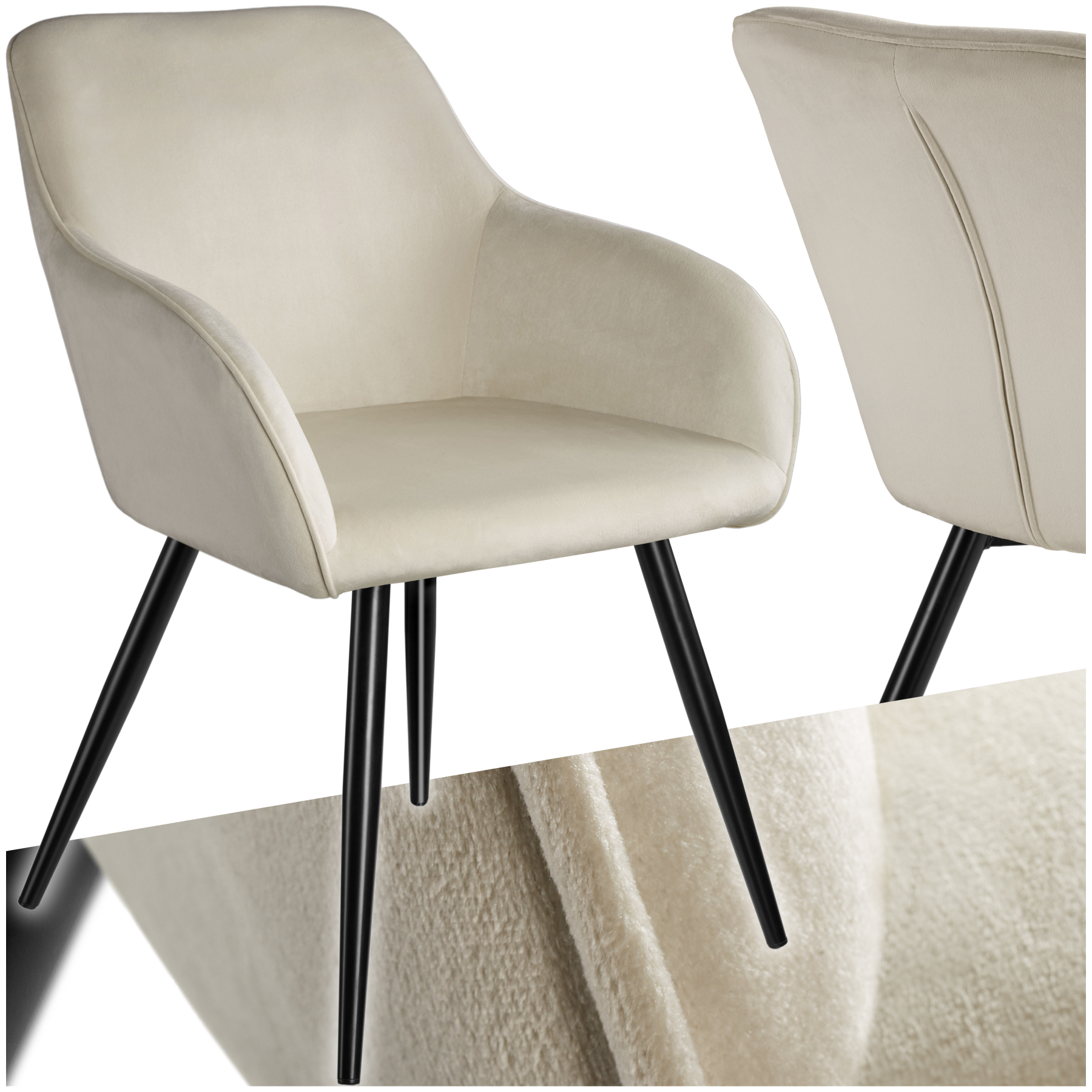 Chaise MARILYN Effet Velours Style Scandinave - crème/noir, par pièce de tectake