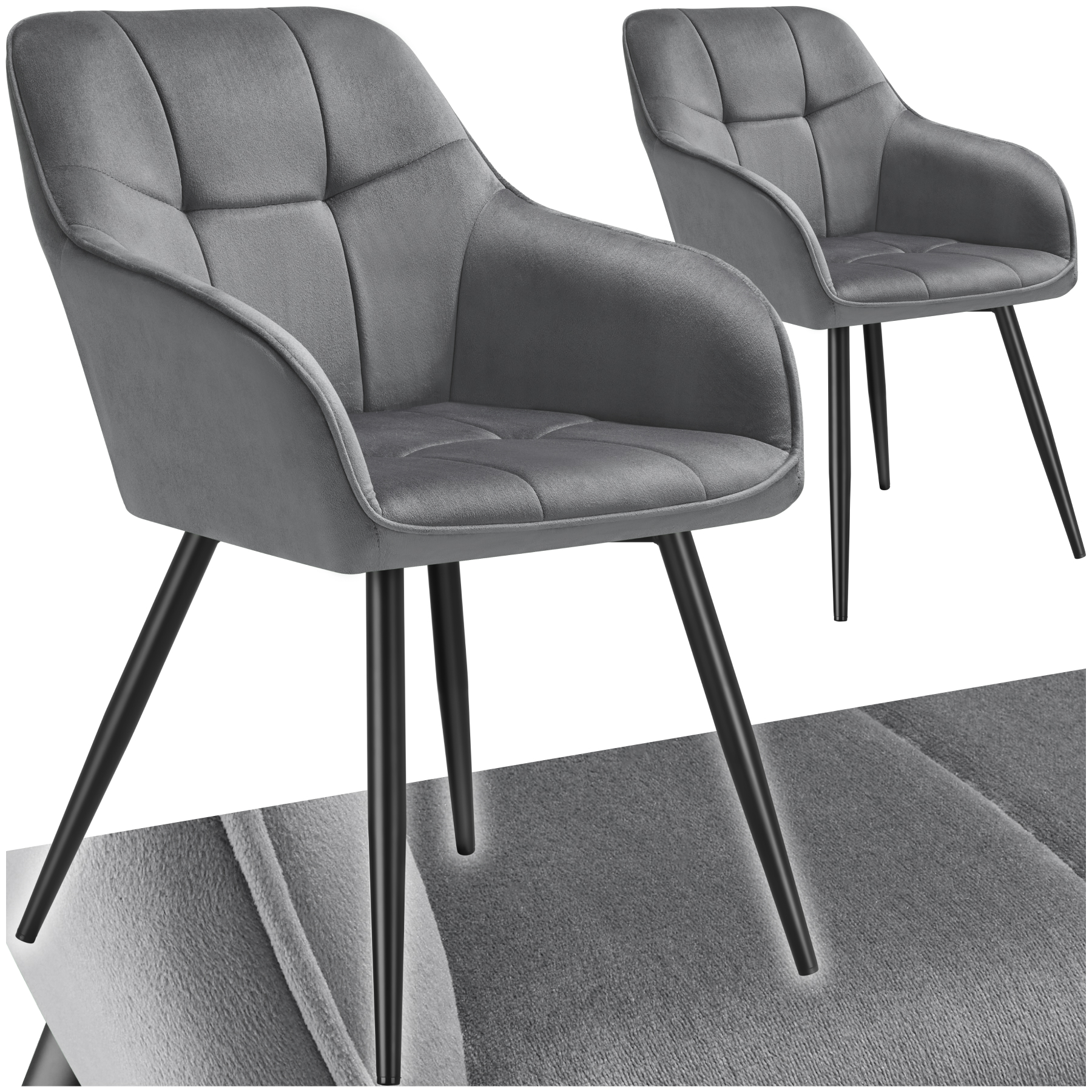 Stuhl Marilyn, Samtoptik, gesteppt - grau/schwarz, 2er Set