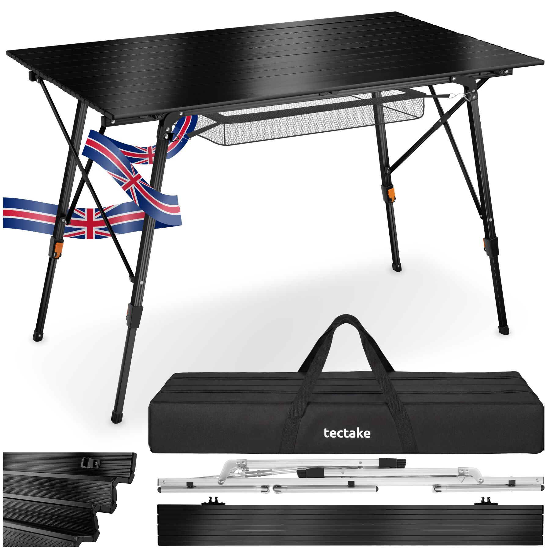 Bastian Aluminum Folding Table, Height-Adjustable - black | tectake