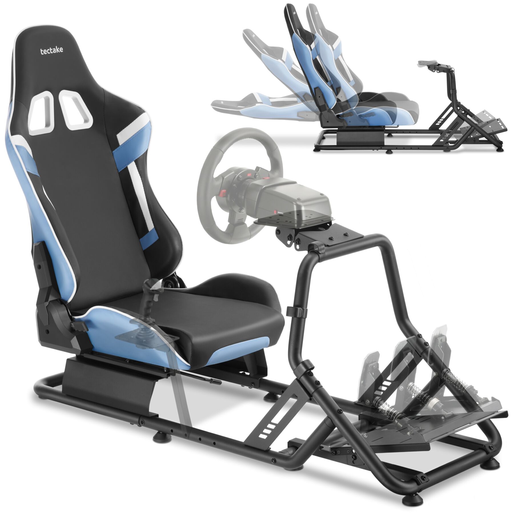 Play gaming chair, racing seat, compatible with many consoles - black/azure | tectake