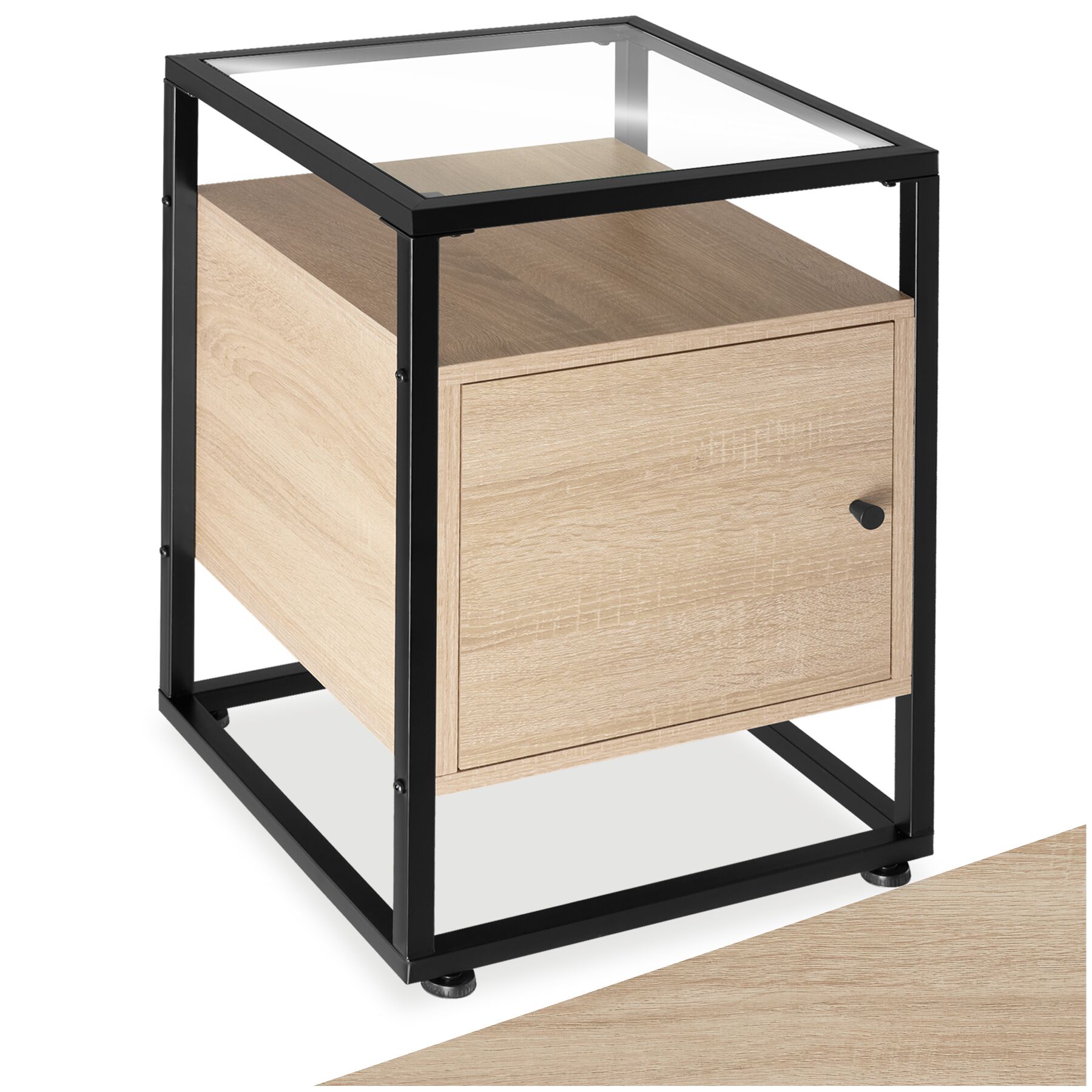 Nightstand Dudley with 3 shelves, magnetic door - industrial wood light, oak Sonoma | tectake