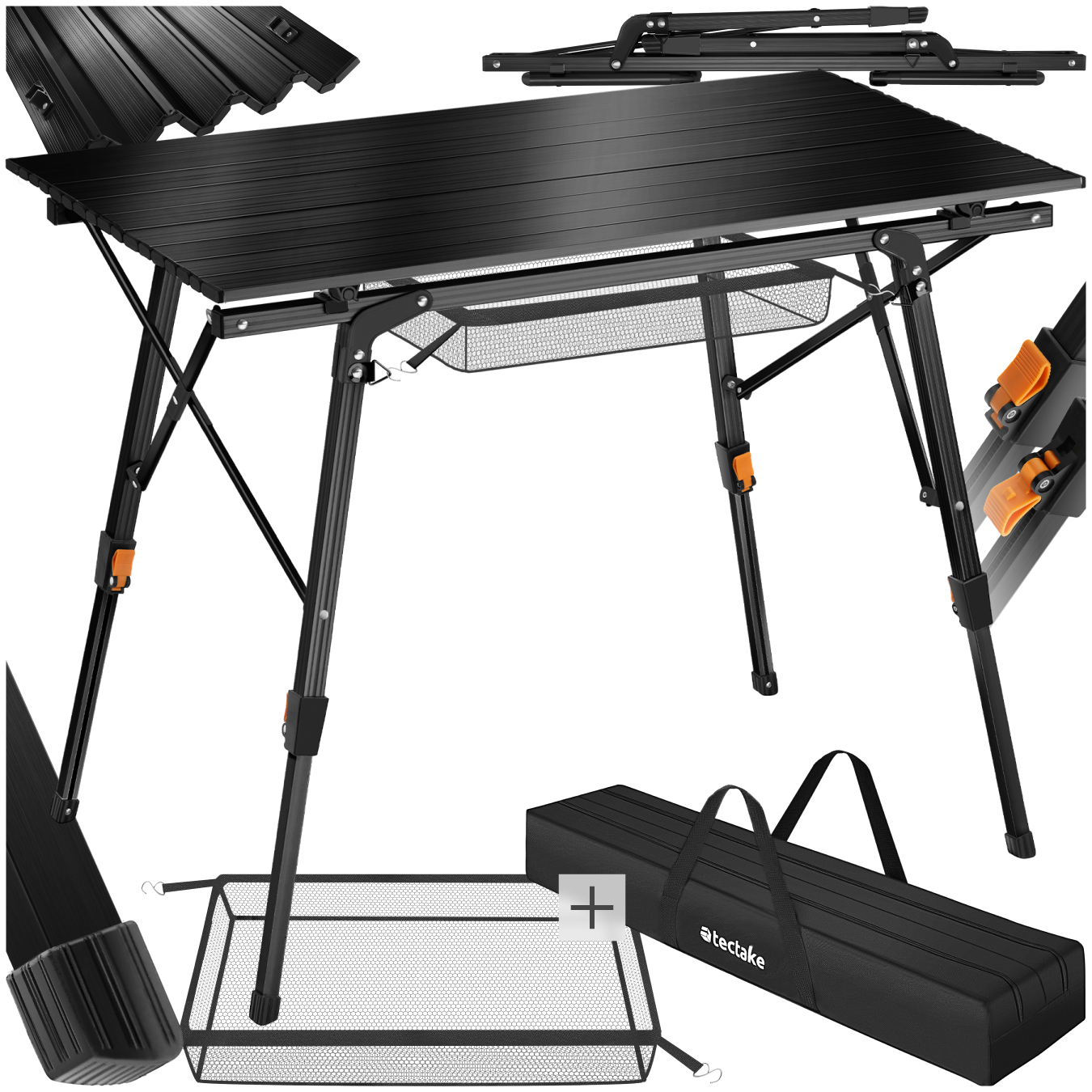 Table de camping Tina en aluminium, pliable et réglable en hauteur - noir | tectake