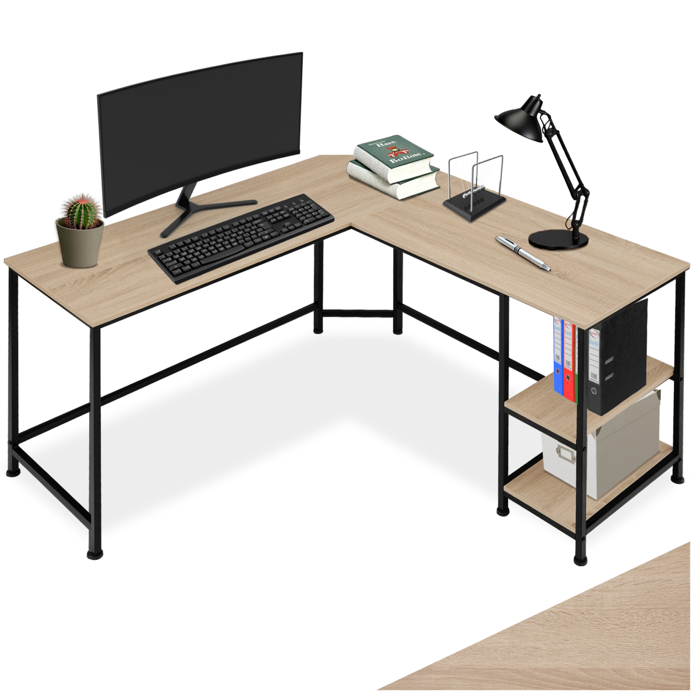 Bureau Hamilton 138x138x75,5cm - Industrieel licht hout, eiken Sonoma