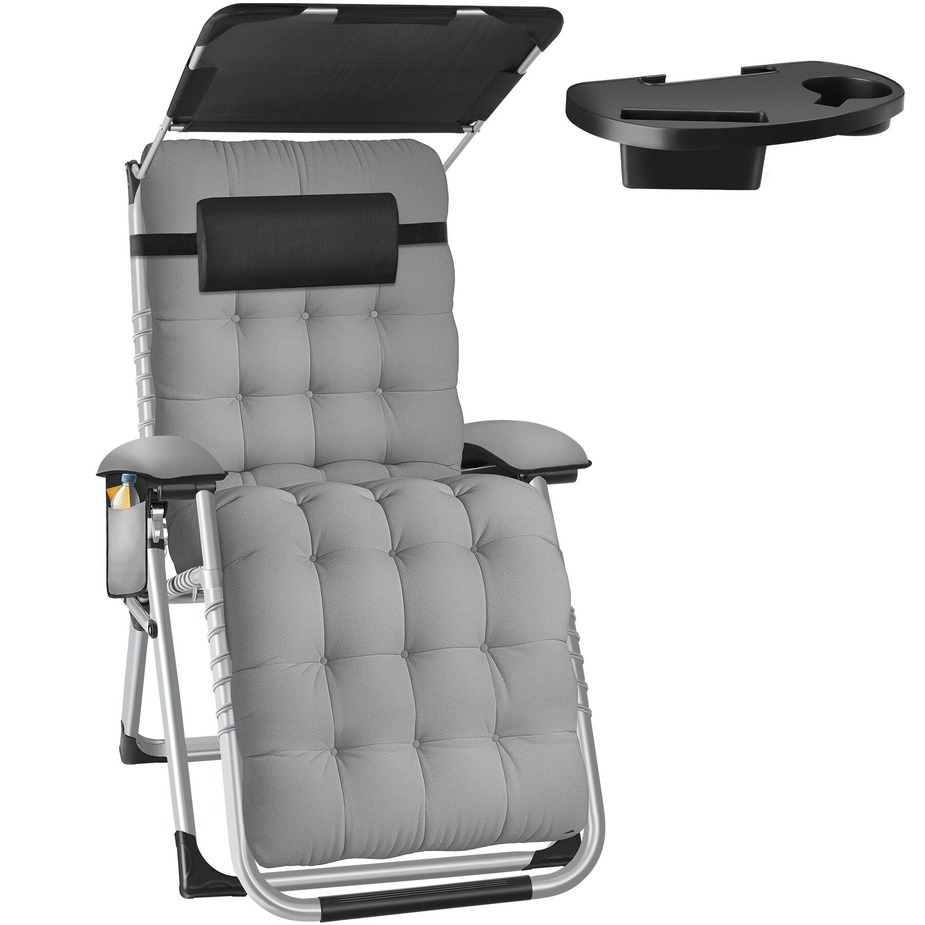 Tectake Gmbh Grigio Chiaro Lettino Prendisole Cloud Ii Con Tettuccio Parasole, Pieghevole