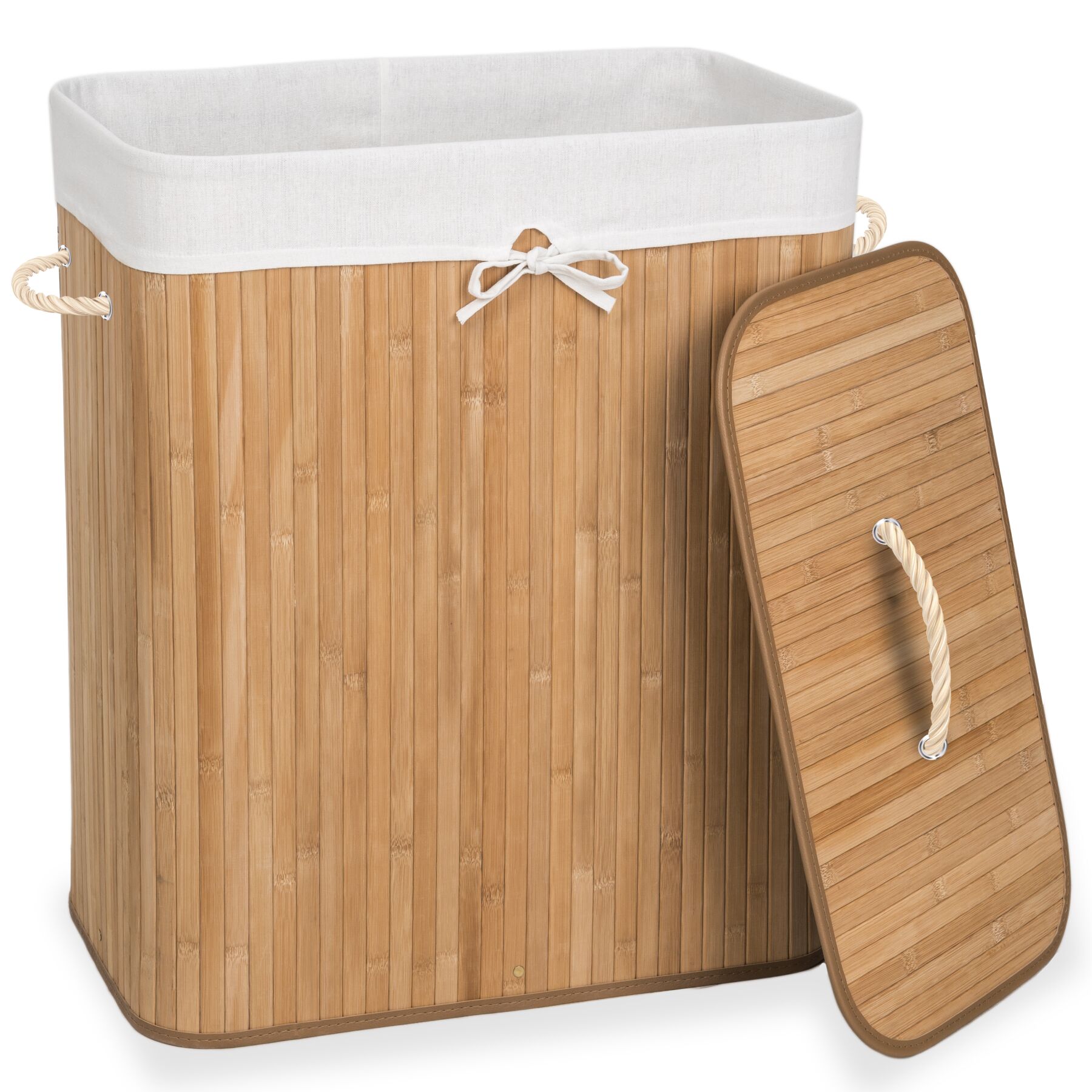Laundry Basket - washing hamper with lid, removable laundry bag, 2 handles - 100 L, beige | tectake