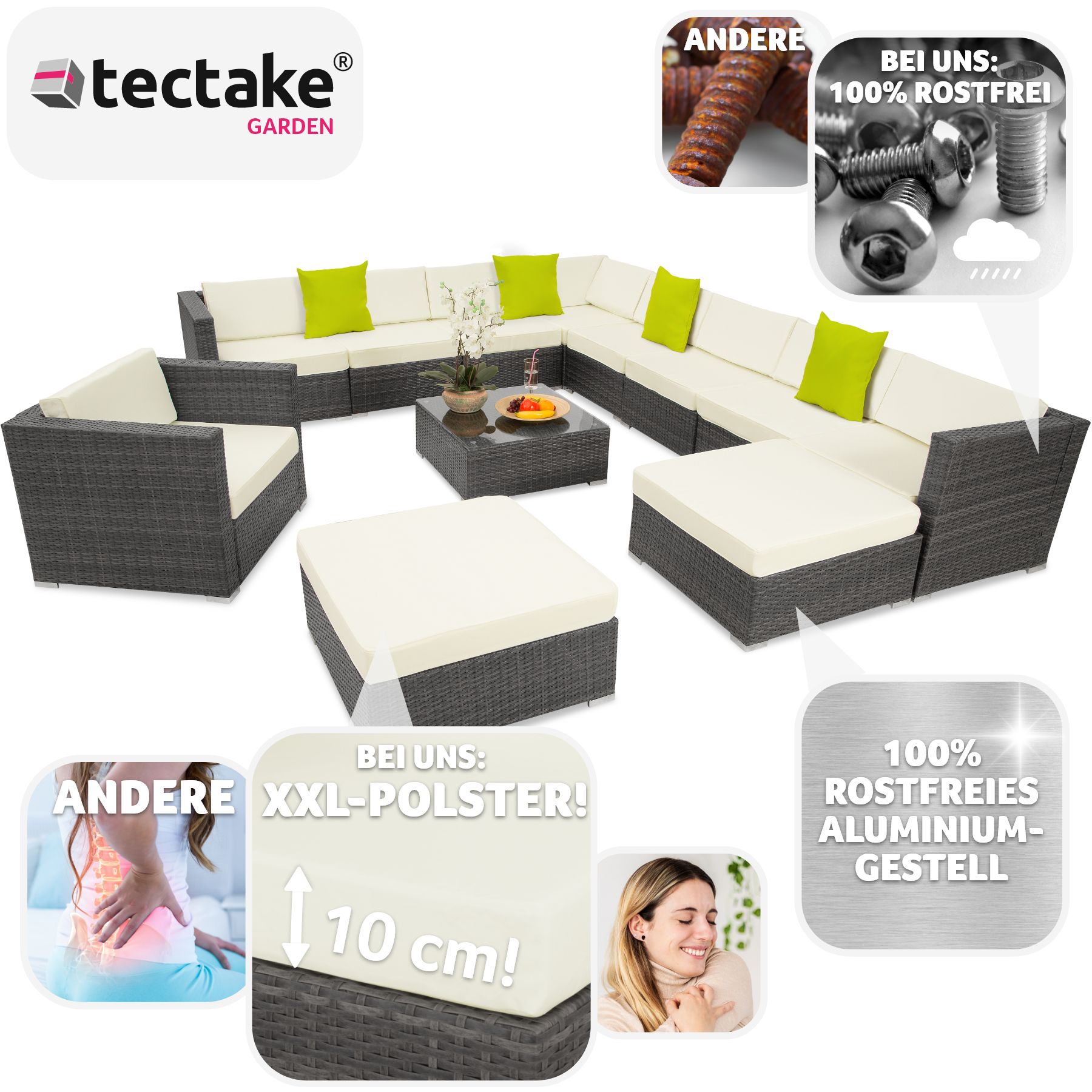 XXL Polyrattan Lounge Sitzgruppe Alu Gartenset Gartenmöbel Couch Sofa Garnitur 