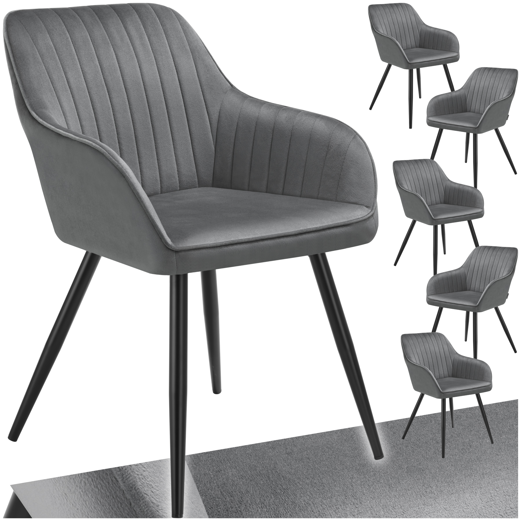 Stuhl Marilyn, Samtoptik, gesteppt - grau/schwarz, 6er Set