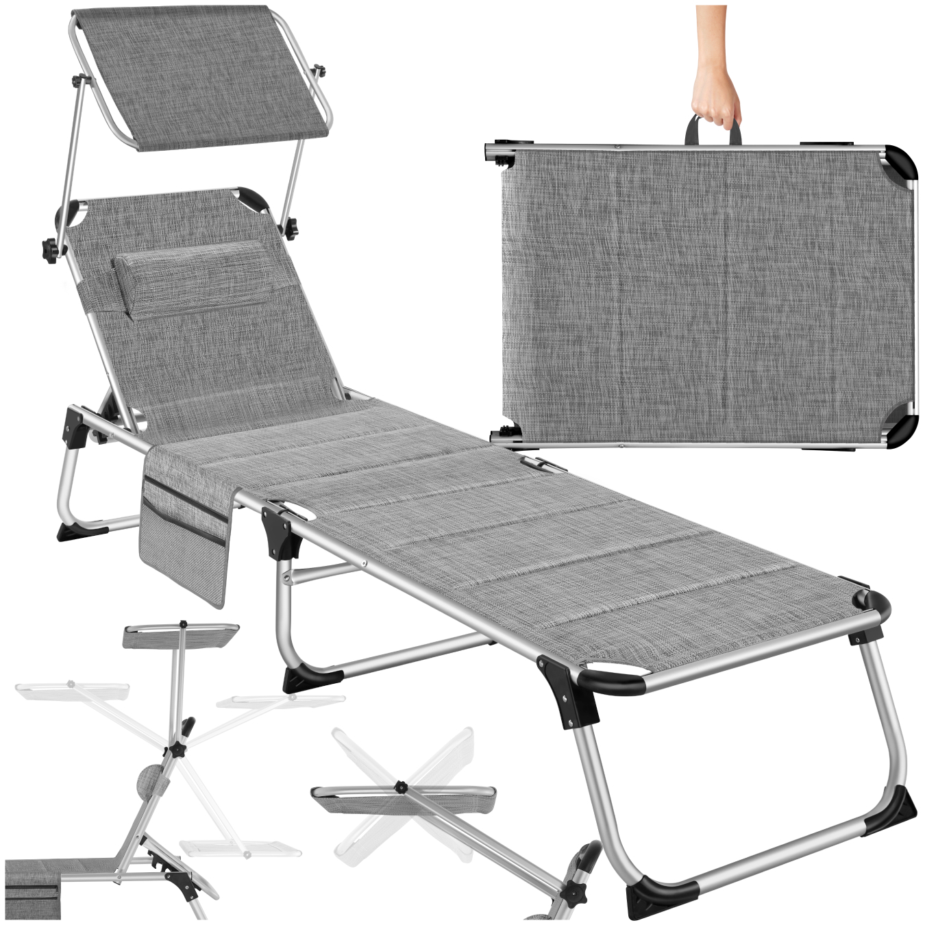 Lorella aluminum sun lounger, upholstered, foldable - mottled grey | tectake