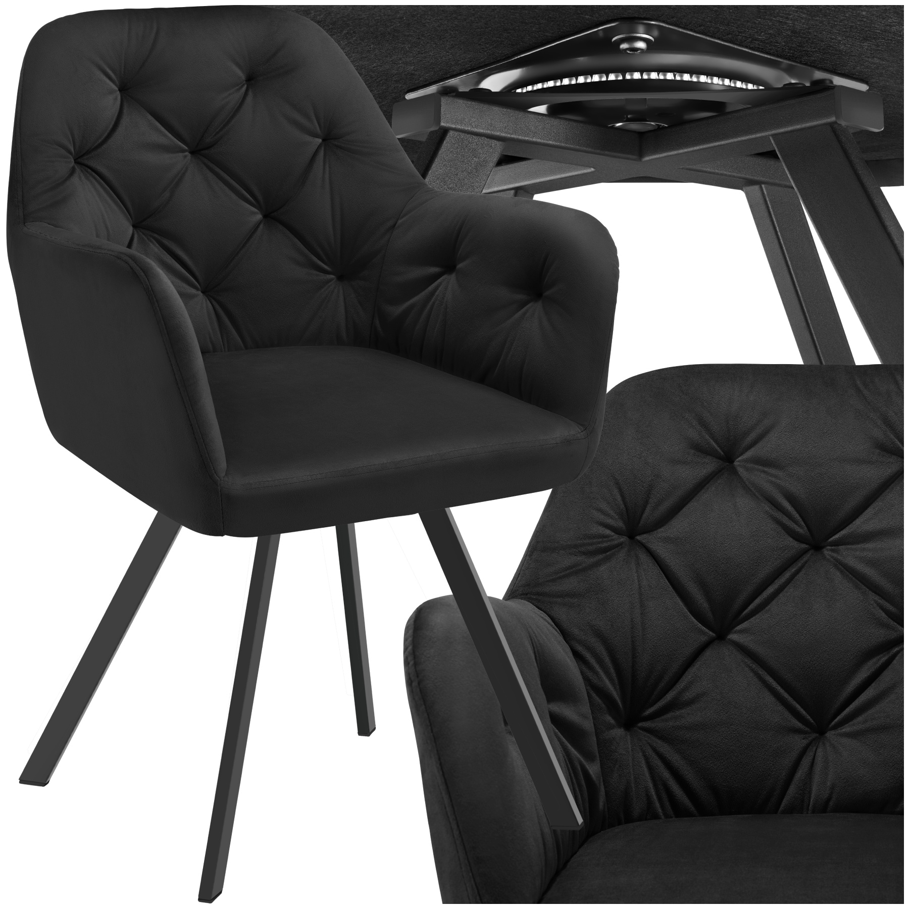 Fauteuil pivotant en velours Lucia, rembourré - noir, par pièce | tectake